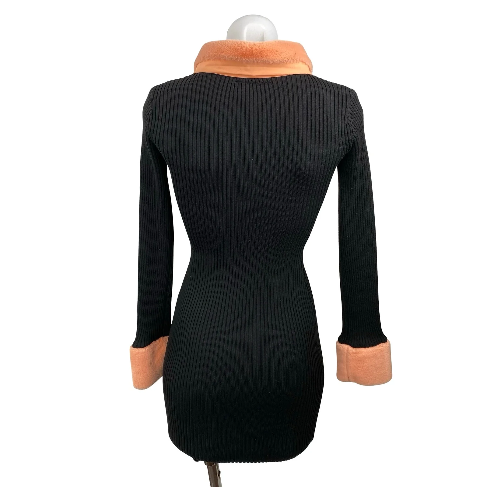Daisy Street Black Coral Fleece Ribbed Knit Long Sleeve Mini Bodycon Dress Sz S - Image 4