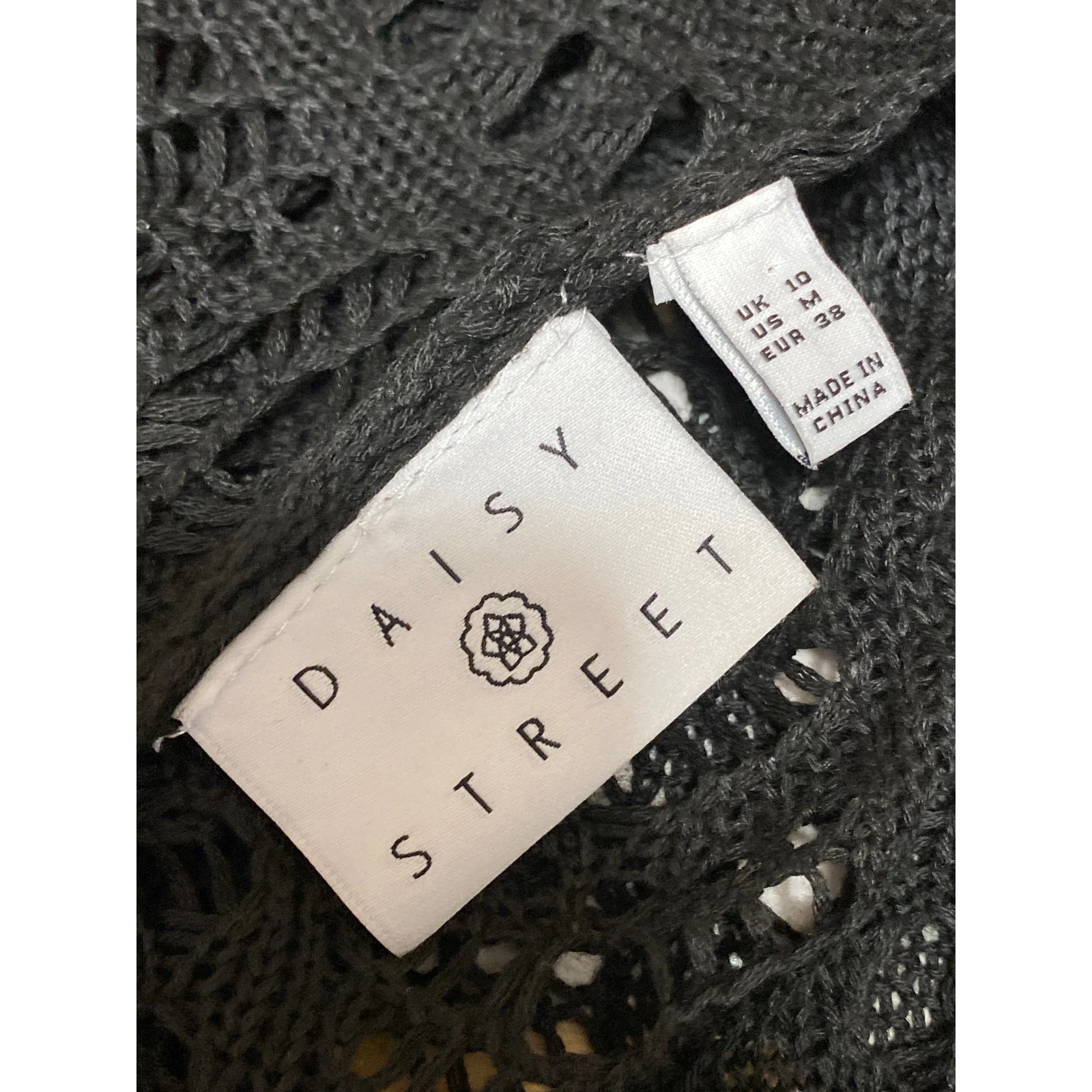 Daisy Street Women's Black Open Knit Crochet Long Sleeve Sweater Blouse Top Sz M - Image 5