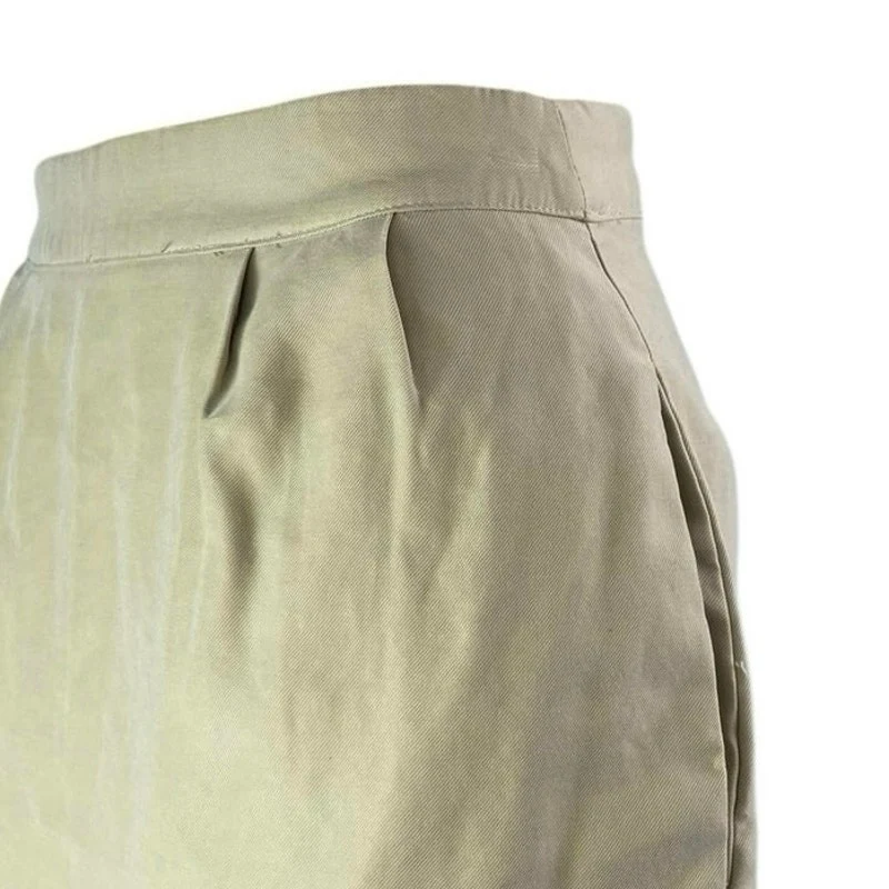 Danielle Bernstein Women's Beige Khaki Pleated Twill Mini Pencil Skirt Size S/P - Image 3