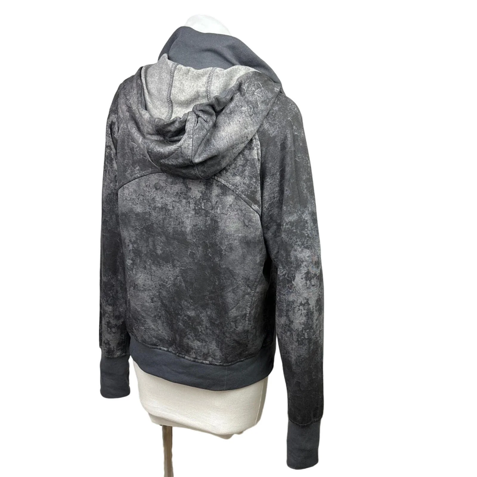 Danskin Grey Tie Dye Marble Double Collar Full Zip Hooded Athletic Jacket Size M - Image 3