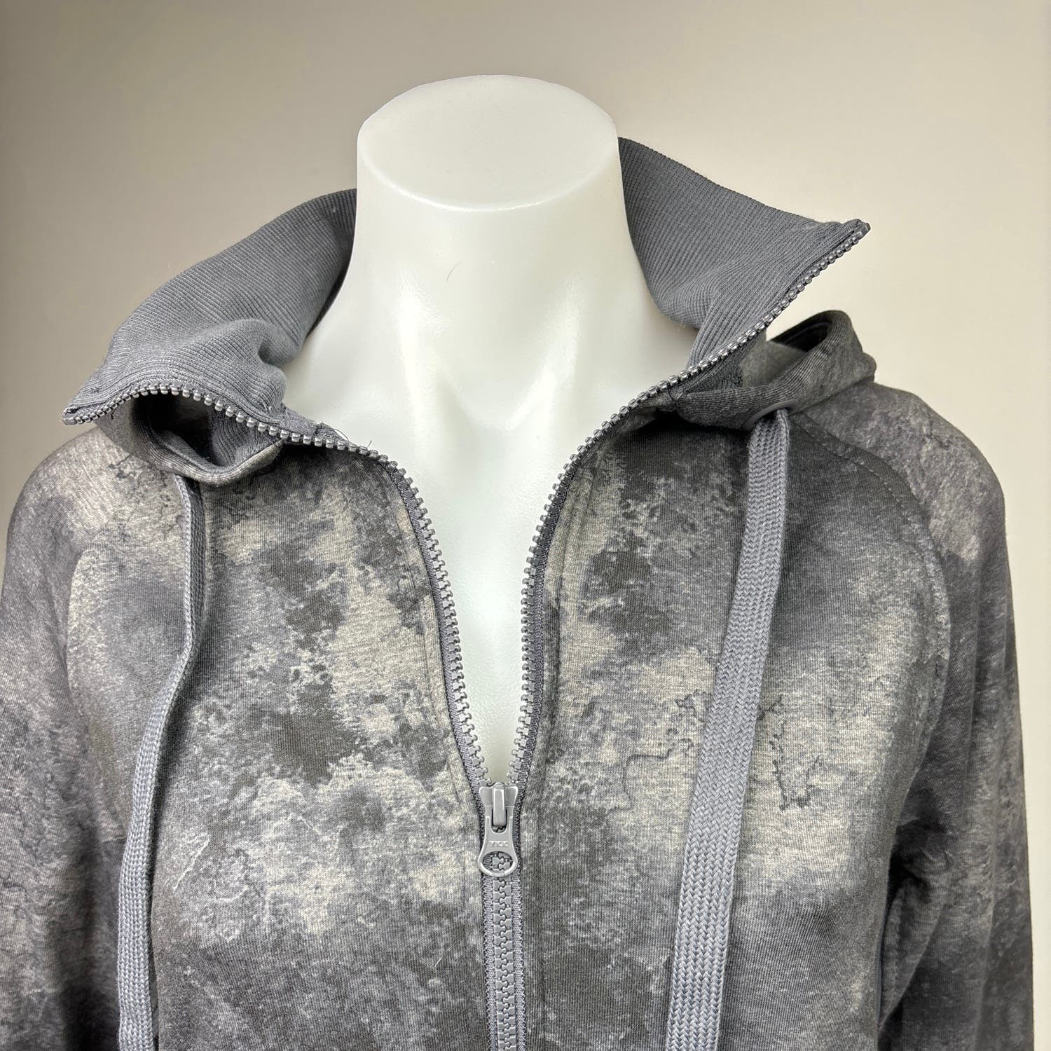 Danskin Grey Tie Dye Marble Double Collar Full Zip Hooded Athletic Jacket Size M - Image 6