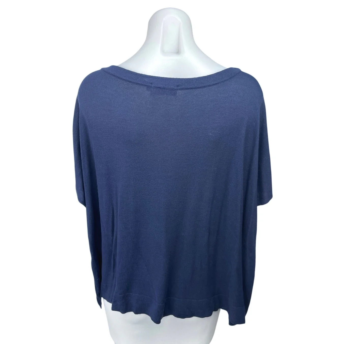 Daslu Basic Blue Knit Short Sleeve Oversized Pullover Shirt Blouse Top One Size - Image 2