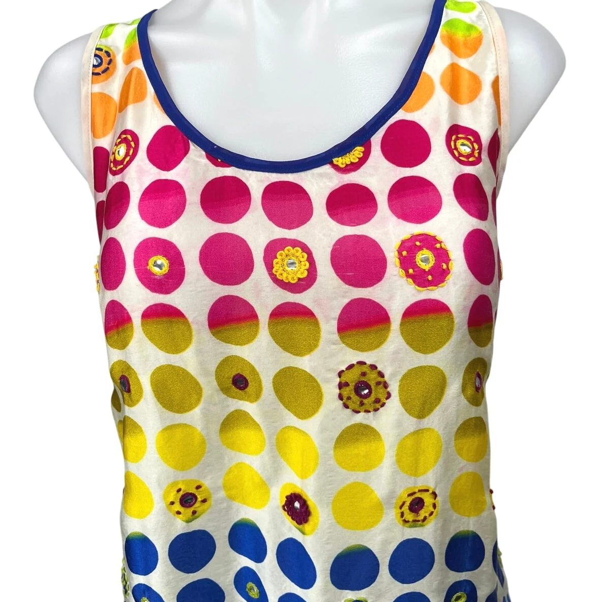 David Pond Multicolor Silk Polka Dots Retro Embellished Tank Blouse Top Size 8 - Image 3