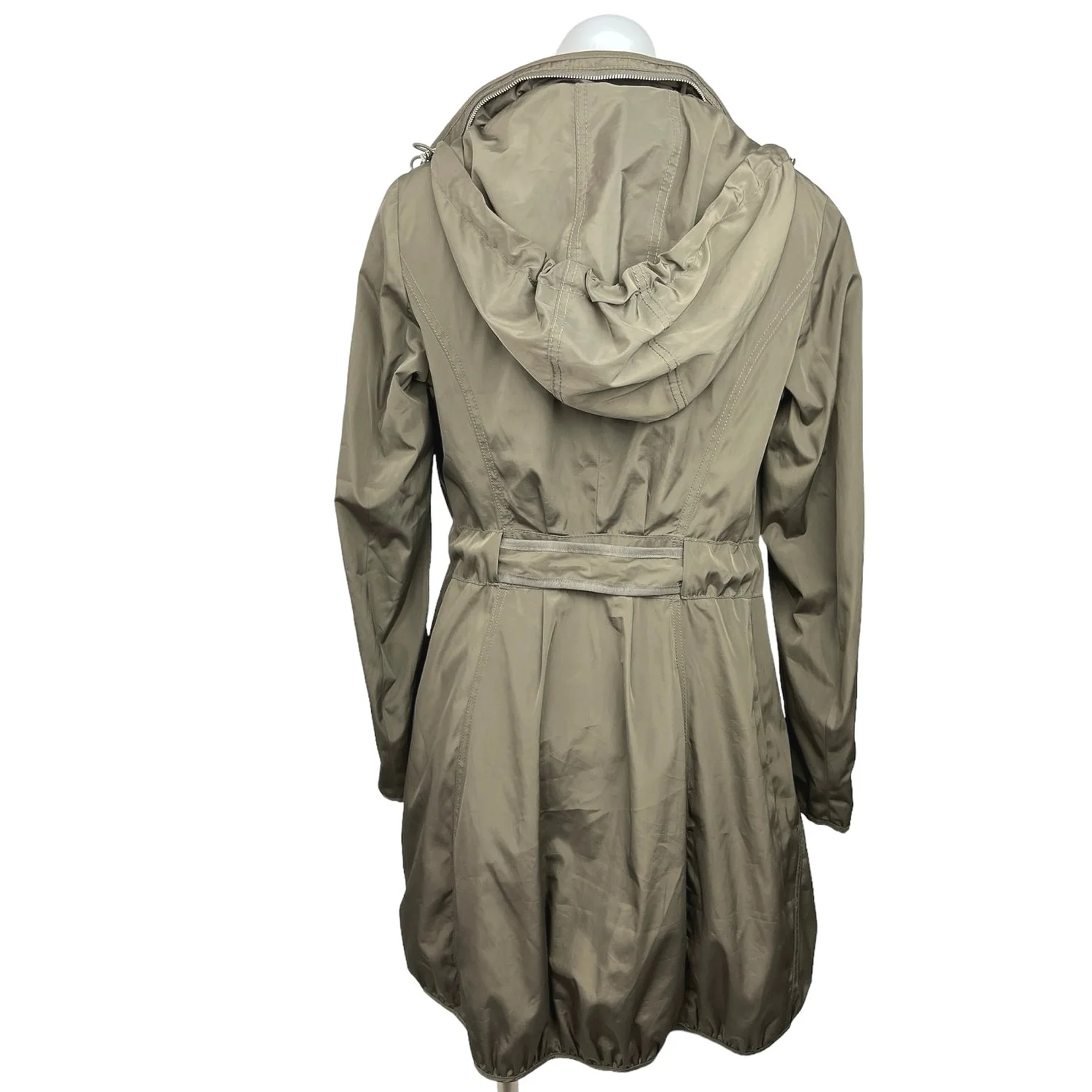 Dawn Levy Brown Zip Up Snap Button Tie Waist Hooded Windbreaker Anorak Jacket S - Image 2