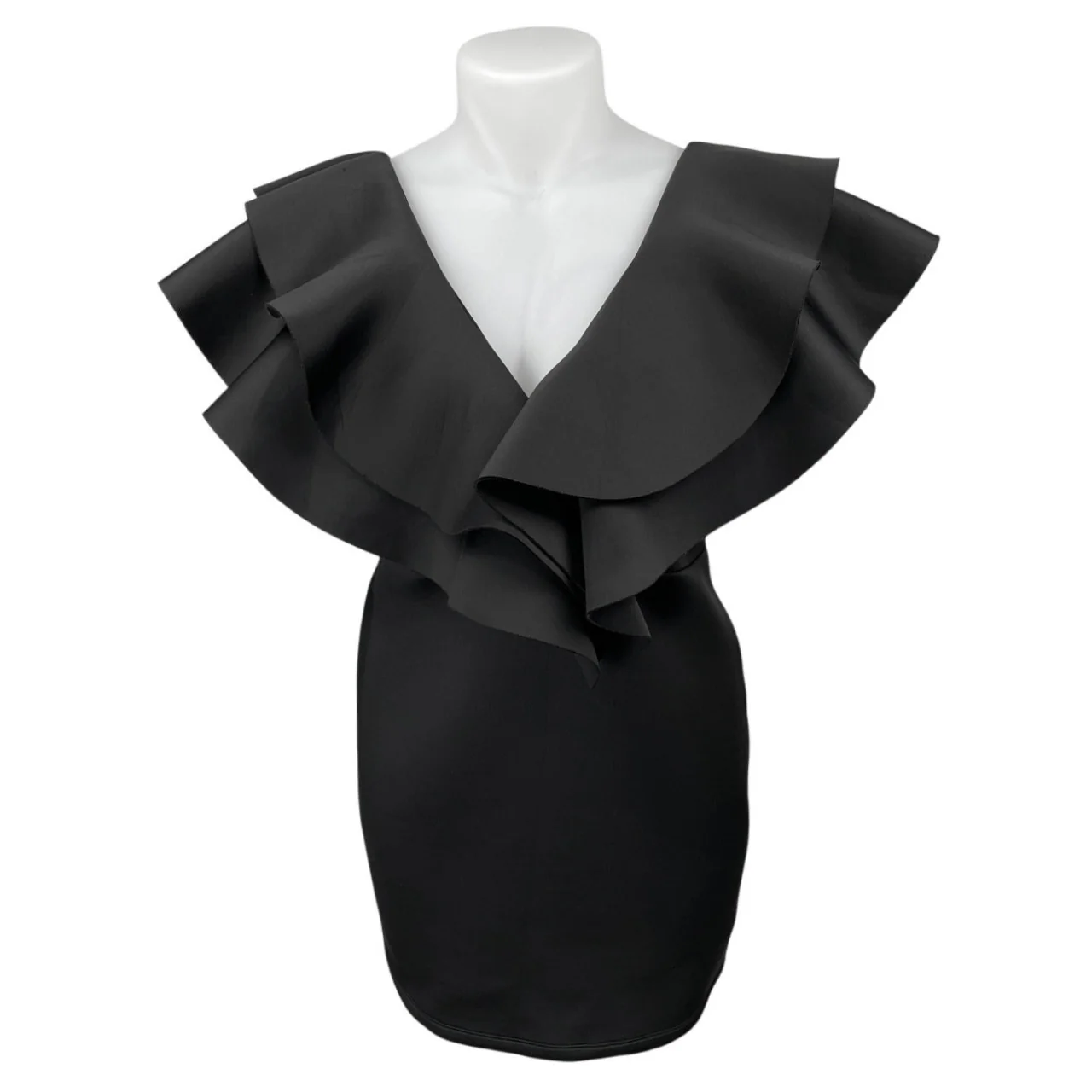 Daylight Black Tiered Ruffle Short Sleeve Deep V-Neck Mini Sheath Dress Size 2X