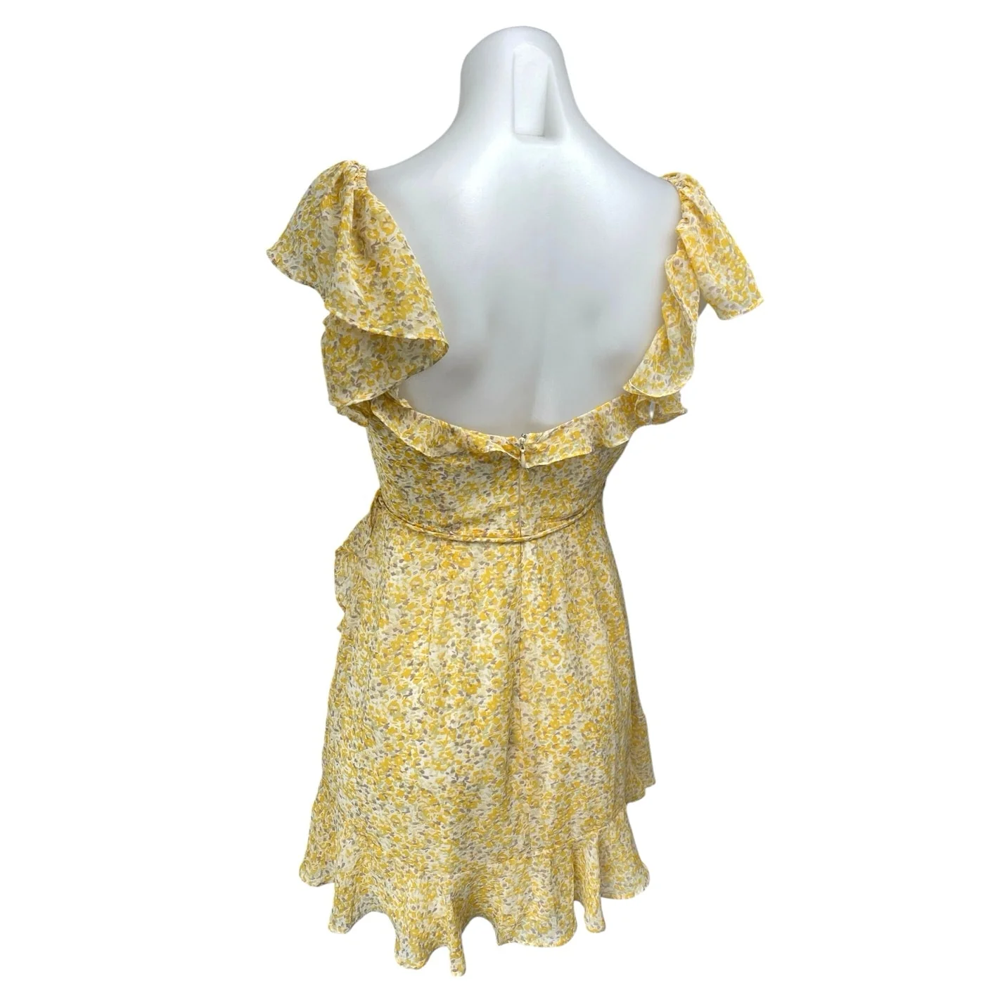 Debbie Dabbie Yellow Flutter Sleeve Ruffle Tie Waist Mini Fit & Flare Dress Sz 6 - Image 2