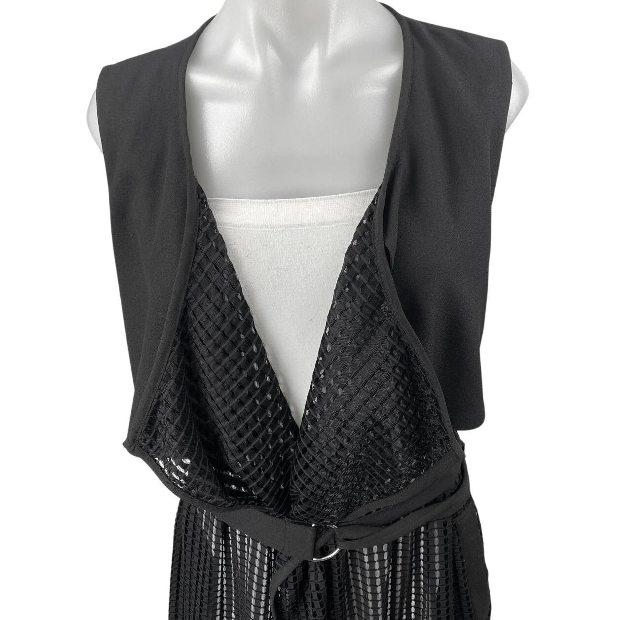 Decjuba Women's Black Sleeveless Belted Sheer Wrap Overcoat Jacket Size S/M - Image 6