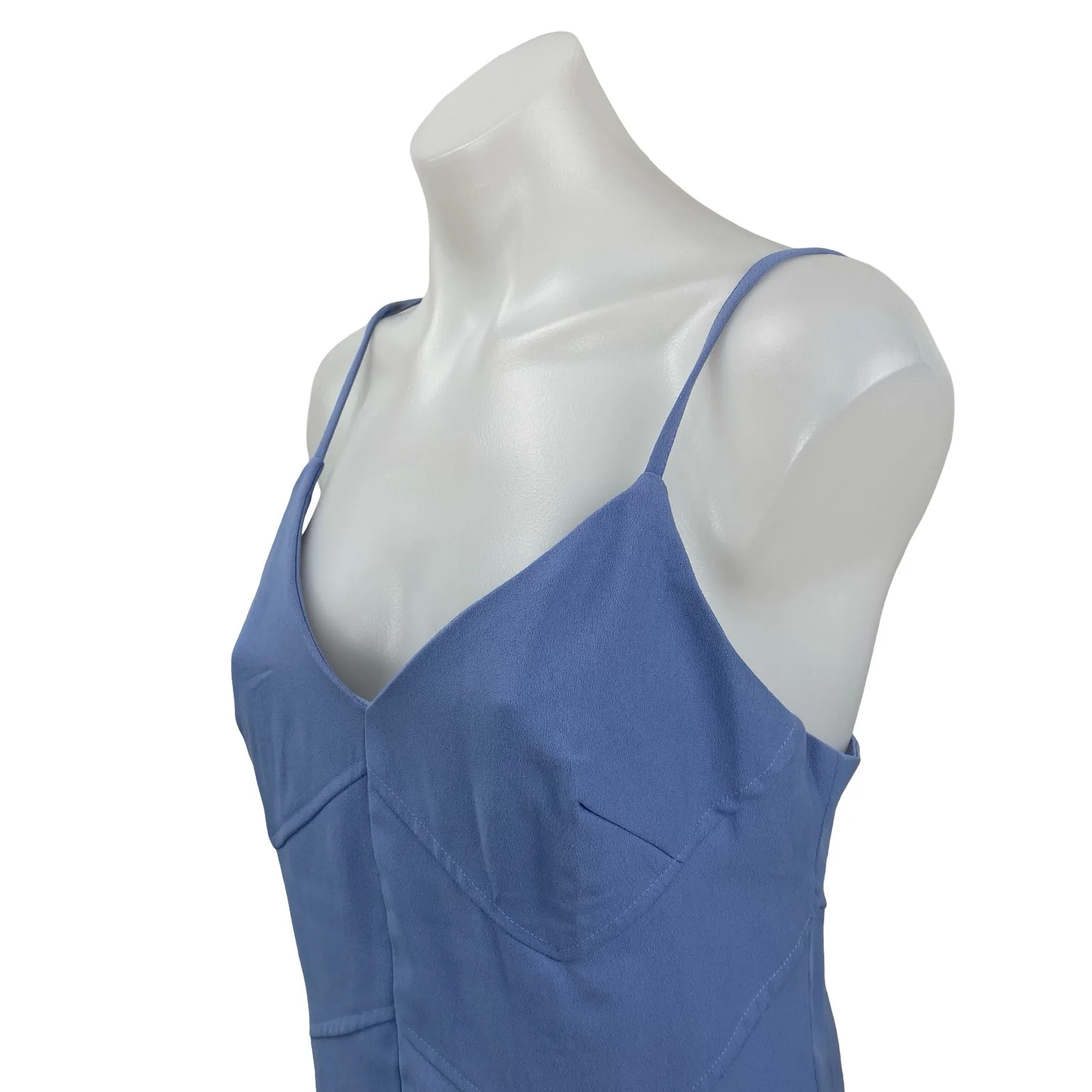 Dee Elly Women's Blue Chevron Seam Sleeveless V Neck Mini Tank A-Line Dress Sz S - Image 2