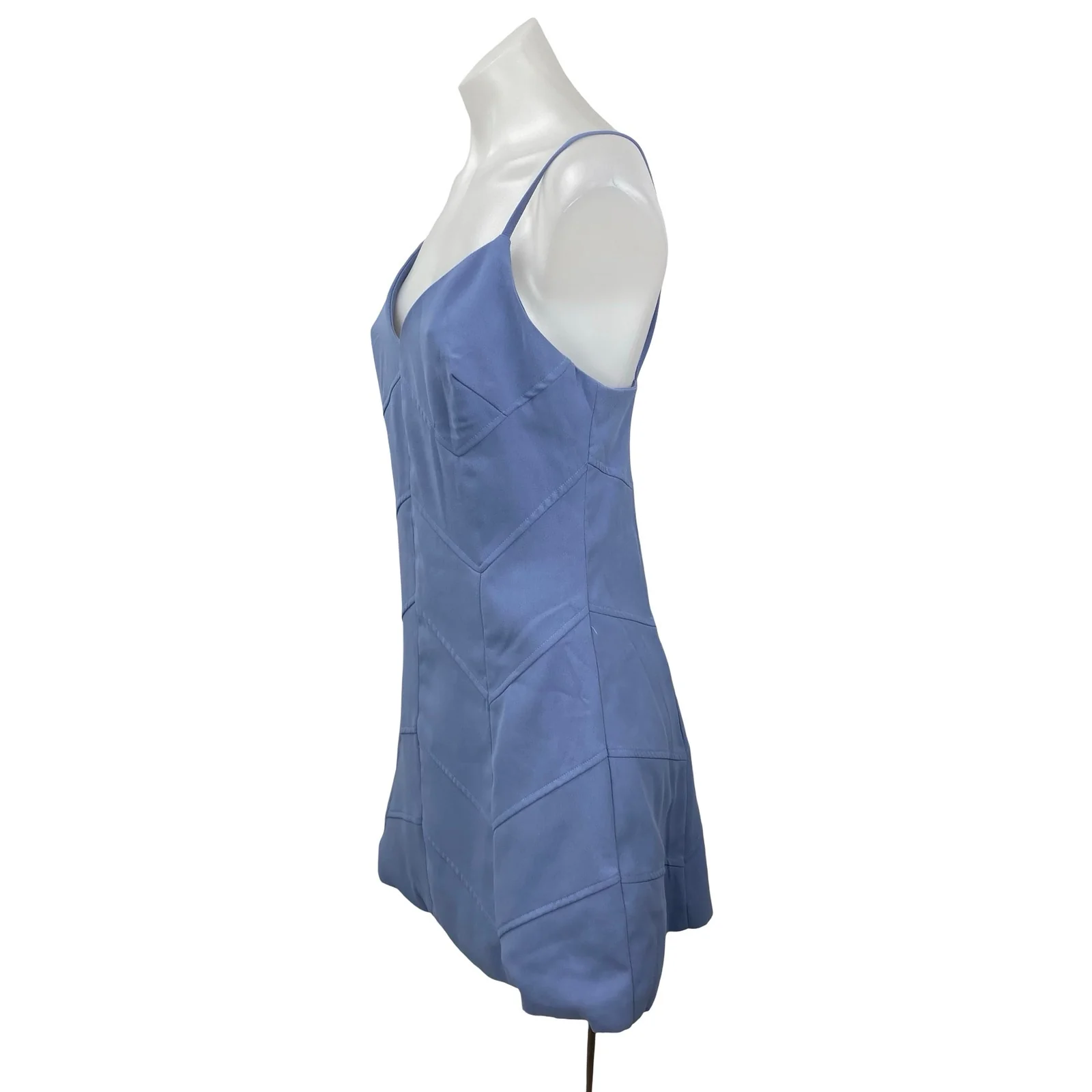 Dee Elly Women's Blue Chevron Seam Sleeveless V Neck Mini Tank A-Line Dress Sz S - Image 3