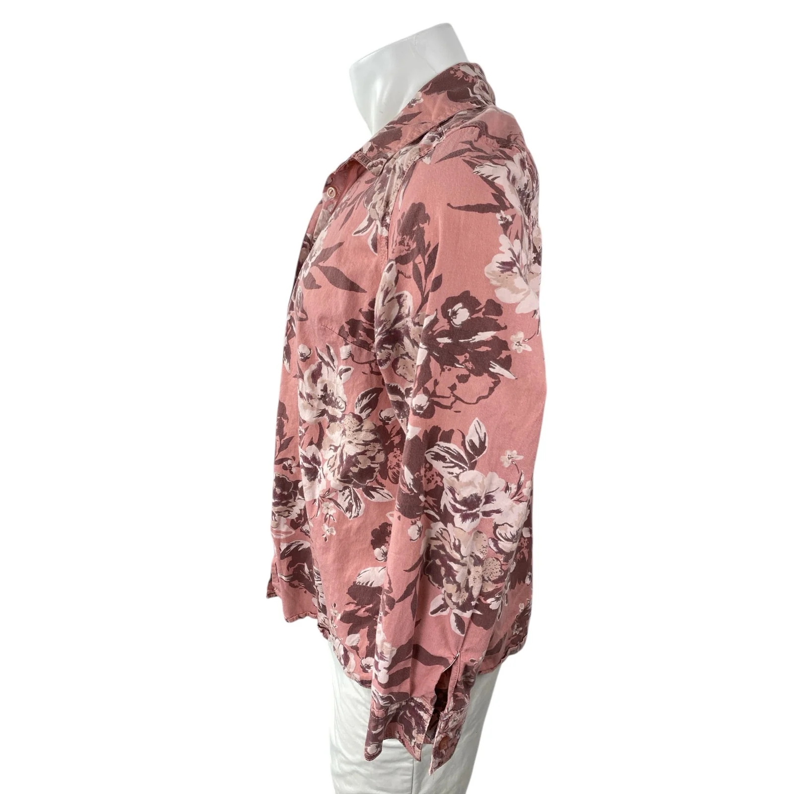 Denim + Company Women's Pink Floral Collared Long Sleeve Button Down Shirt Sz XL - Image 3