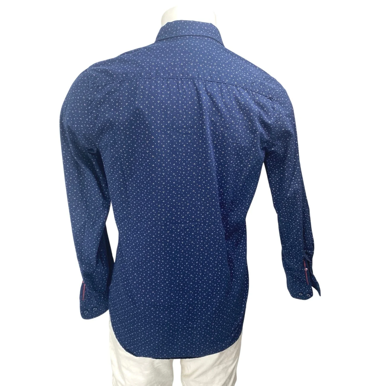 Denim & Flower Men Blue Polka Dots Slim Long Sleeve Button Up Dress Shirt Top S - Image 2