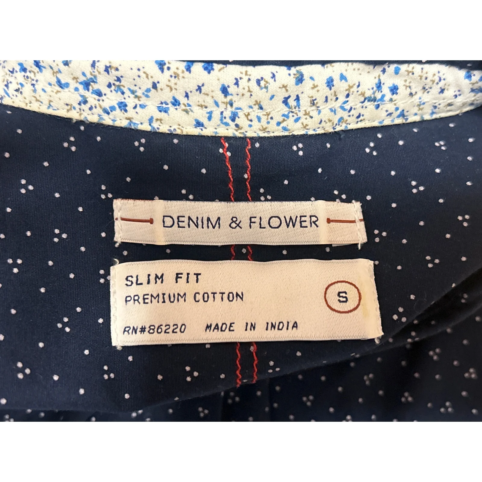 Denim & Flower Men Blue Polka Dots Slim Long Sleeve Button Up Dress Shirt Top S - Image 3