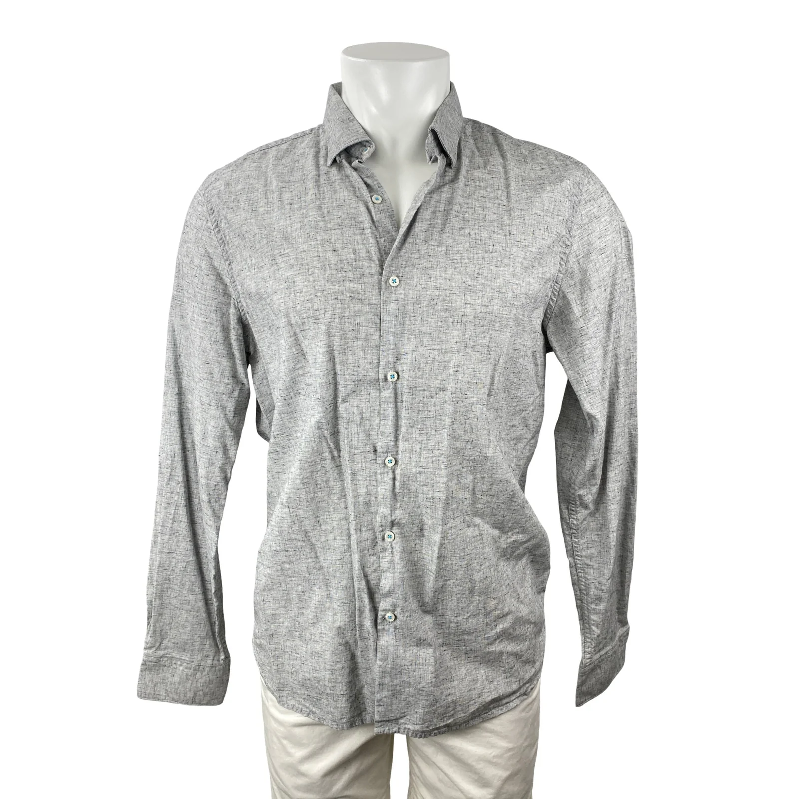 Denim & Flower Men's Gray Collared Long Sleeve Office Button Down Shirt Top Sz L
