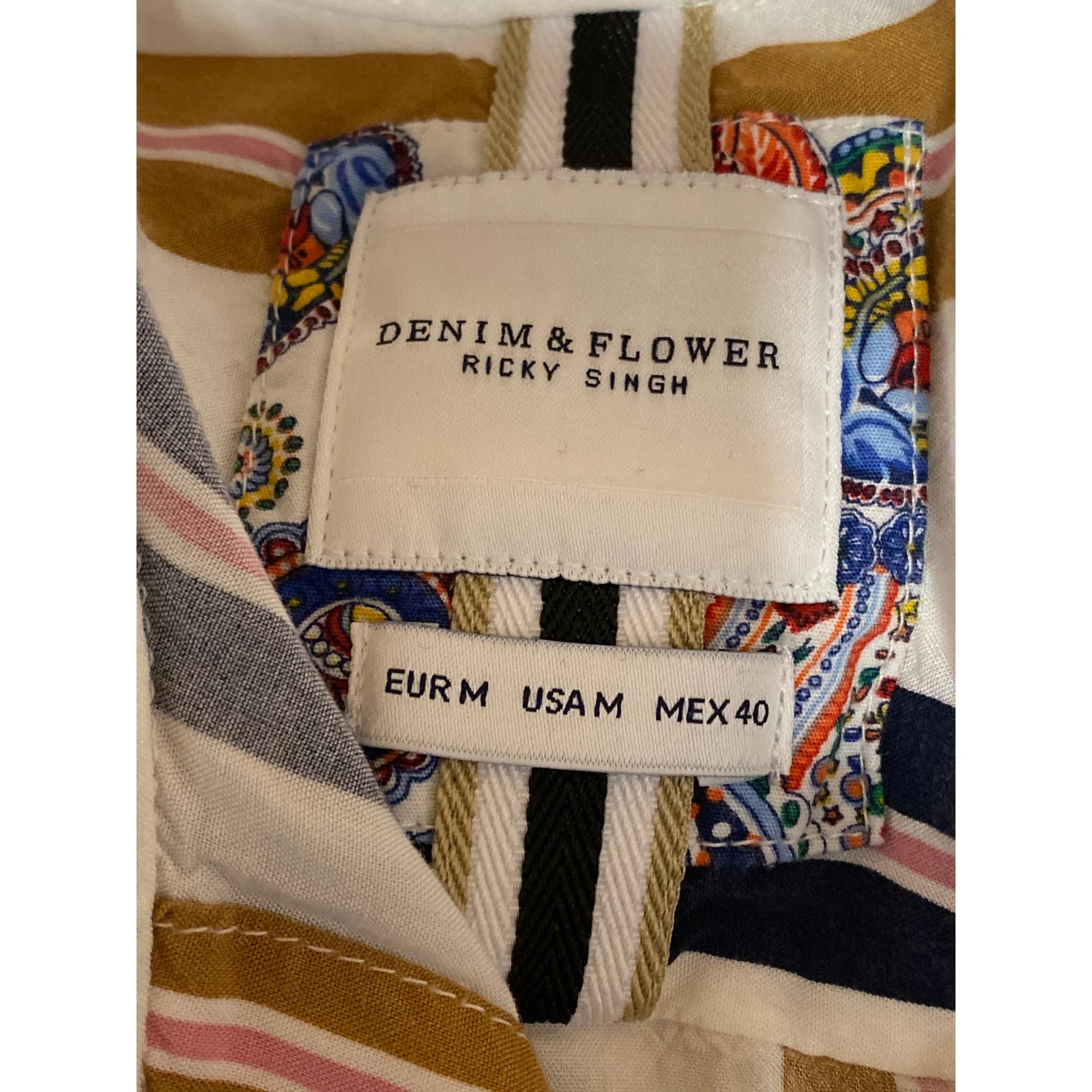 Denim & Flower Ricky Singh Men Multicolor Striped Short Sleeve Button Up Shirt M - Image 3