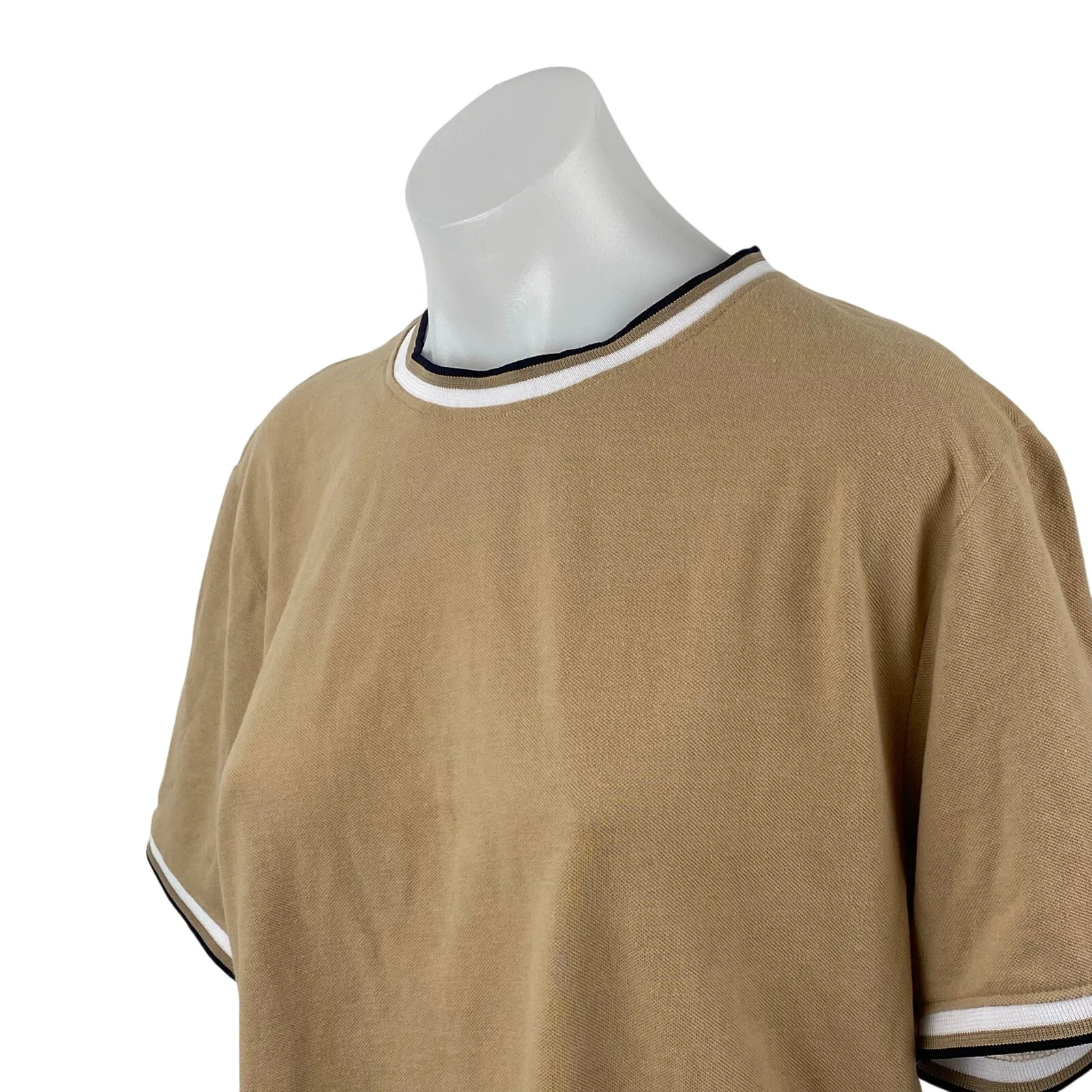 Denim & Flower Womens Beige Crew Neck Short Sleeve Tee Ringer T-Shirt Top Size L - Image 2