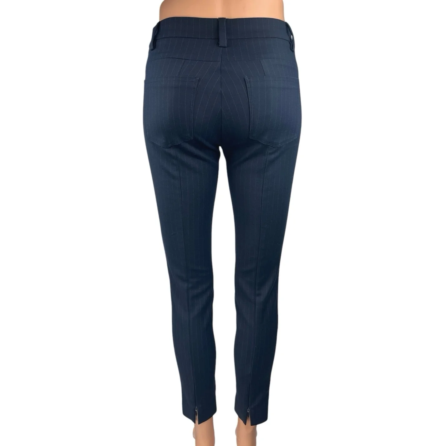 Denim Studio Blue Pinstriped Skinny Leg Mid Rise Zip Hem Trousers Dress Pants 24 - Image 3