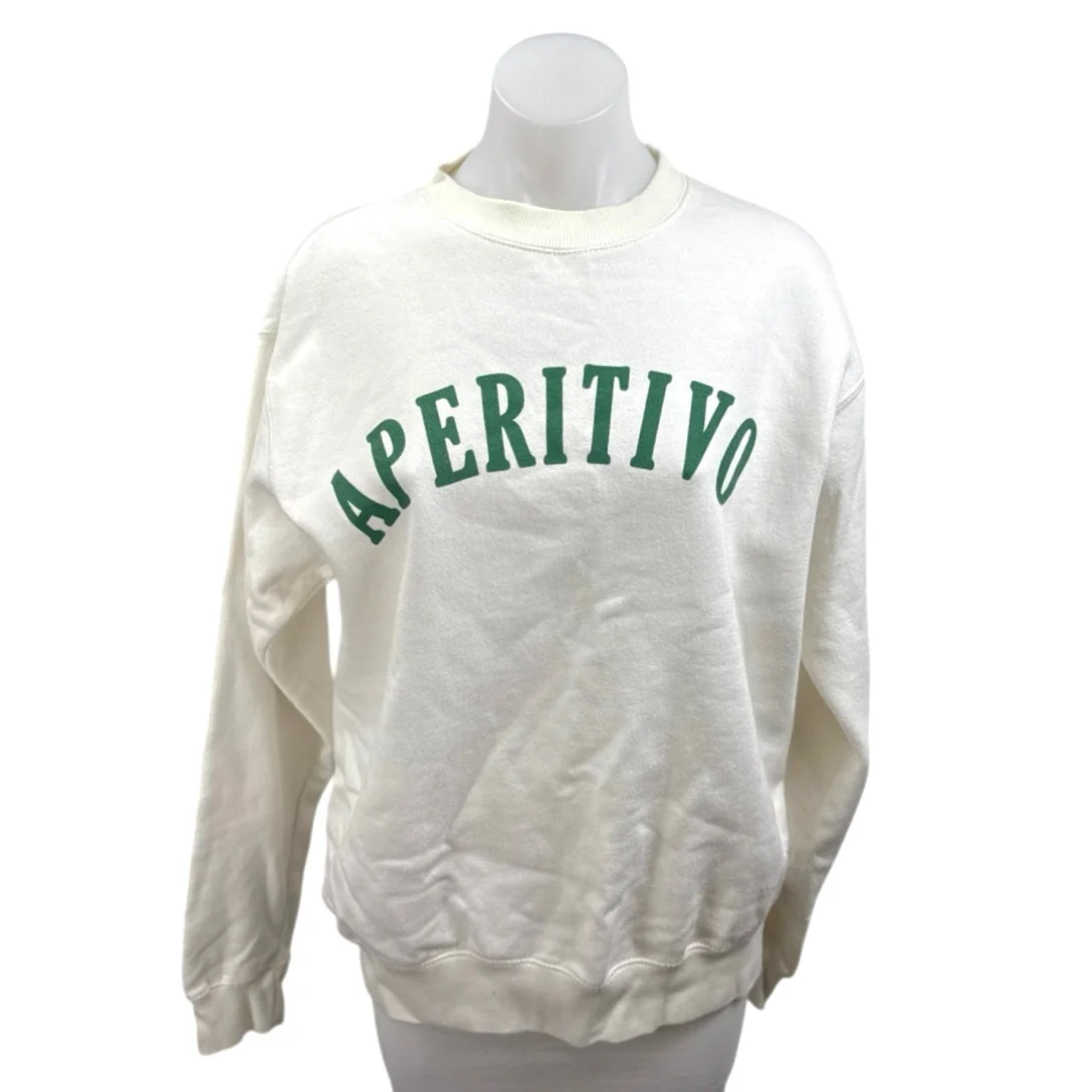 Departure Aperitivo Cream Long Sleeve Crew Neck Pullover Sweatshirt Top Size M