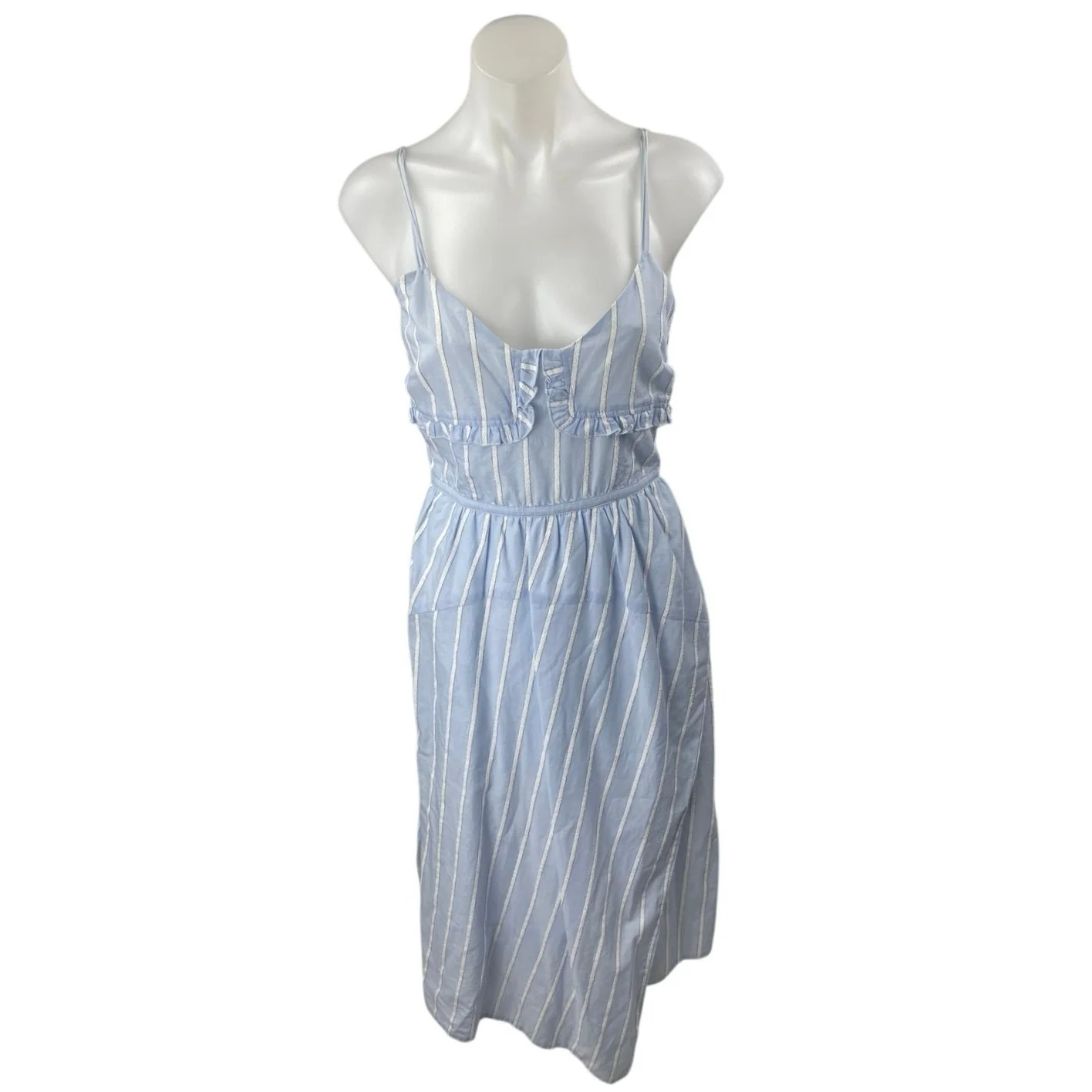 Derek Lam 10 Crosby Blue White Striped Sleeveless Ruffle Midi Sheath Dress 2
