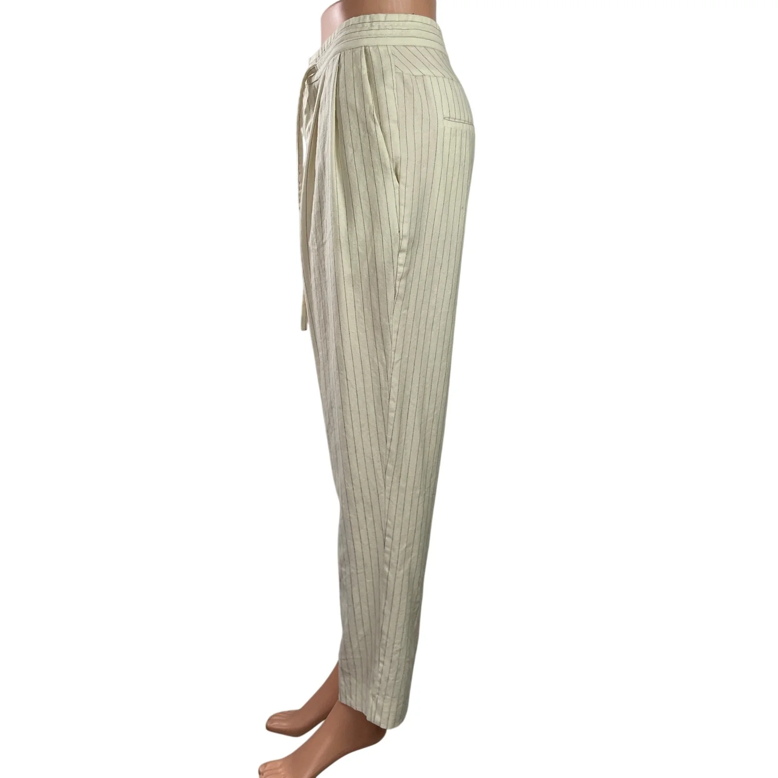 Derek Lam 10 Crosby Women's Cream Wool Striped High Rise Trousers Pants Size 4 - Image 2