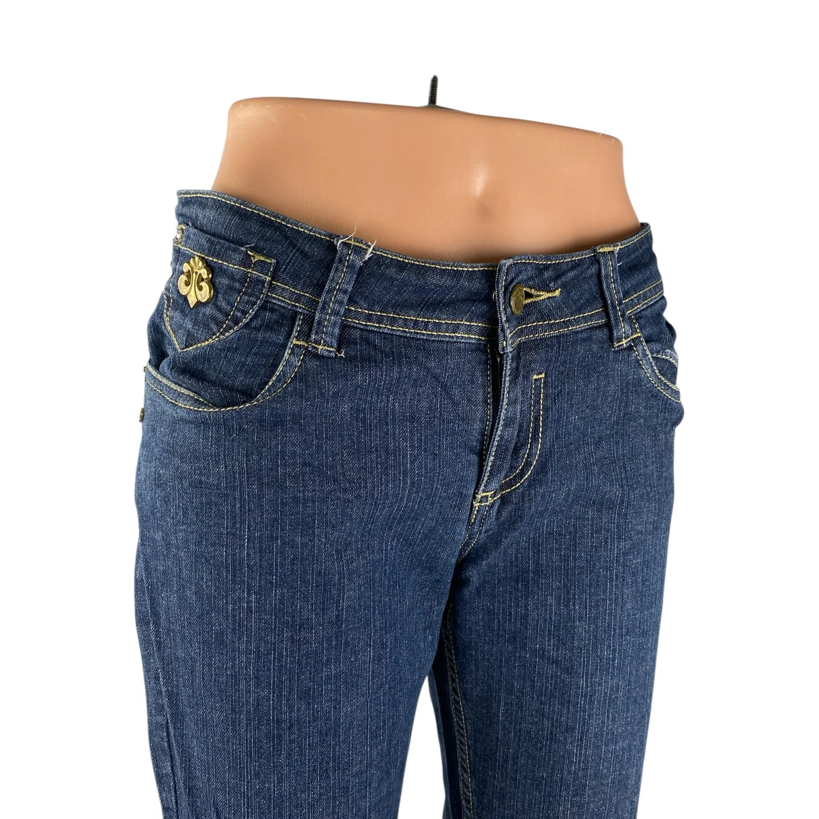 Dereon Womens Dark Blue Mid Rise Bell Bottom Bootcut Flare Denim Jeans Pants 5/6 - Image 2