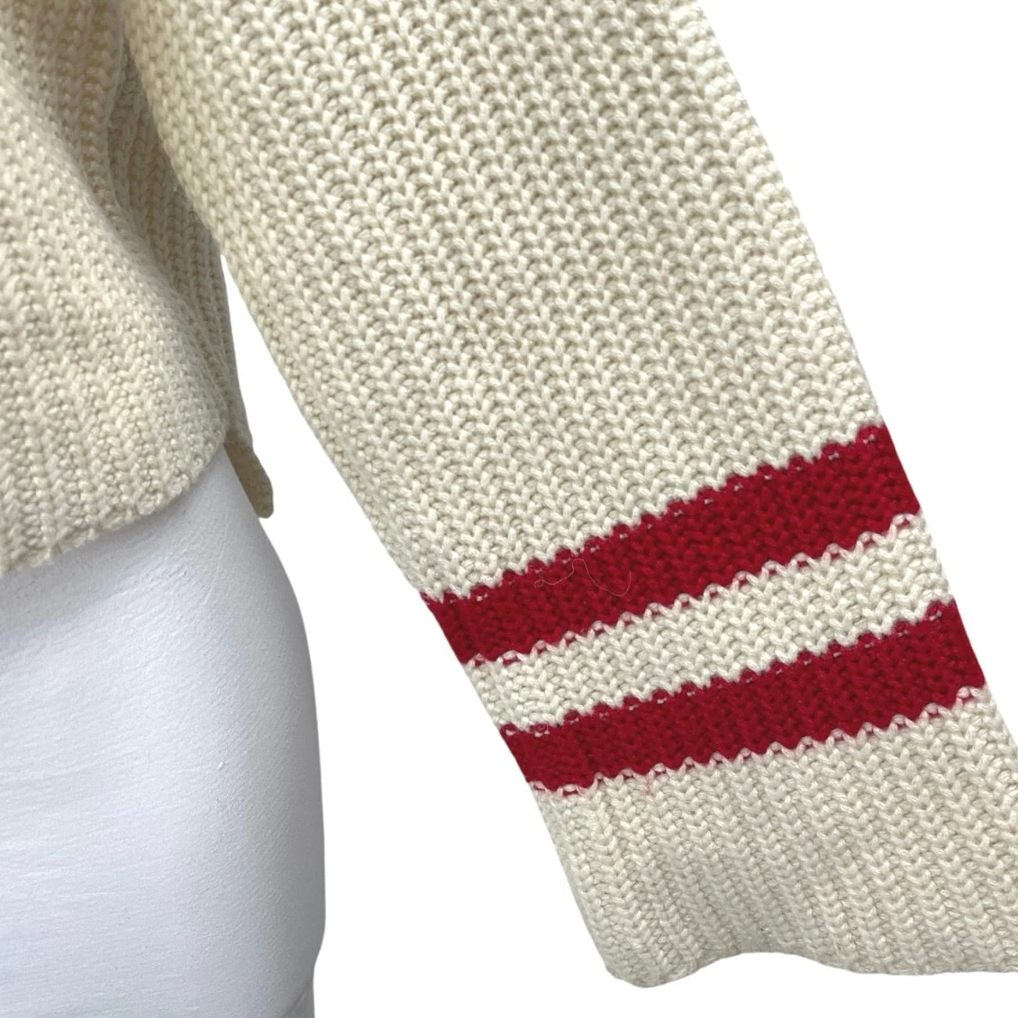 Design Lab Women's Cream Red Striped Turtleneck Oversized Sweater Top Size M - Image 3