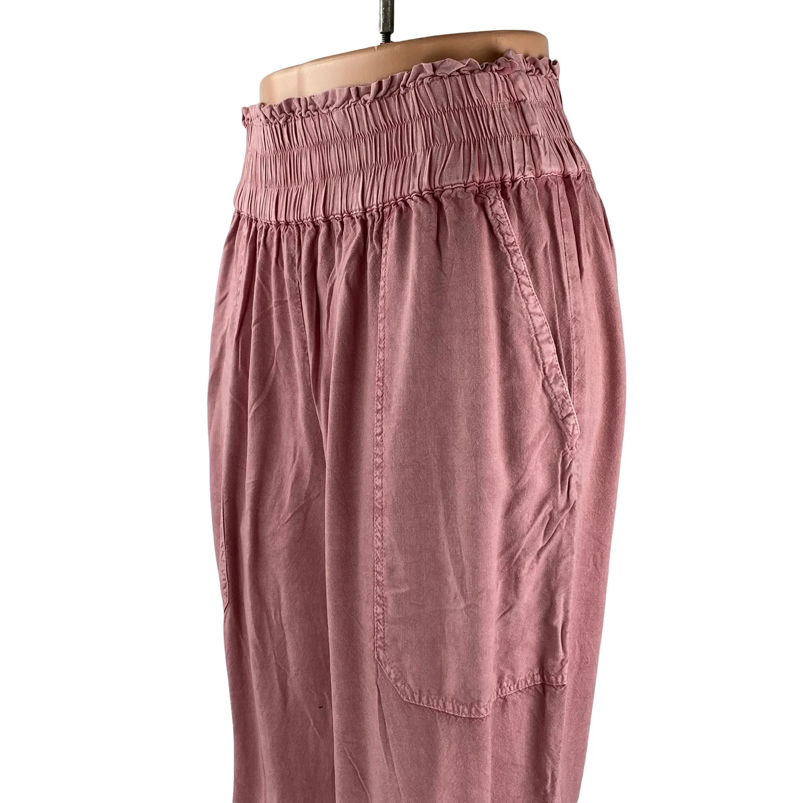 Devi Women's Pink Elastic Waist High Rise Casual Tapered Jogger Trousers Pants L - Image 2