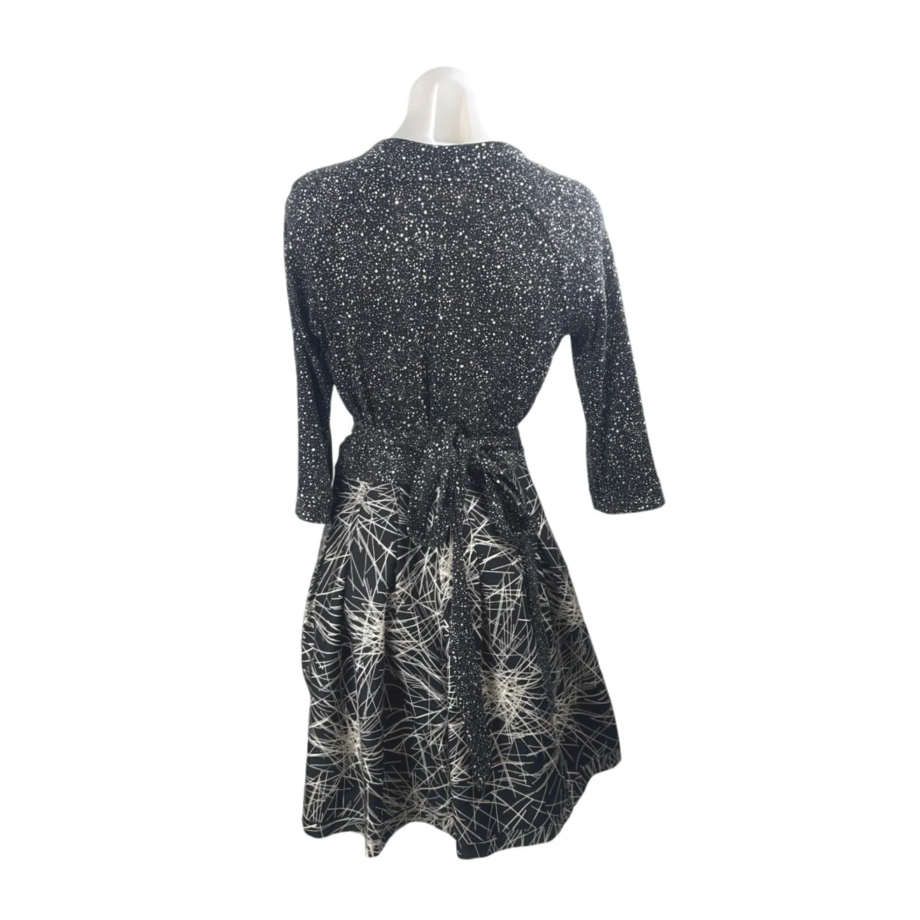 Diane Von Furstenberg Black Wool Silk Dot Geometric Fit & Flare Mini Dress Sz 6 - Image 3