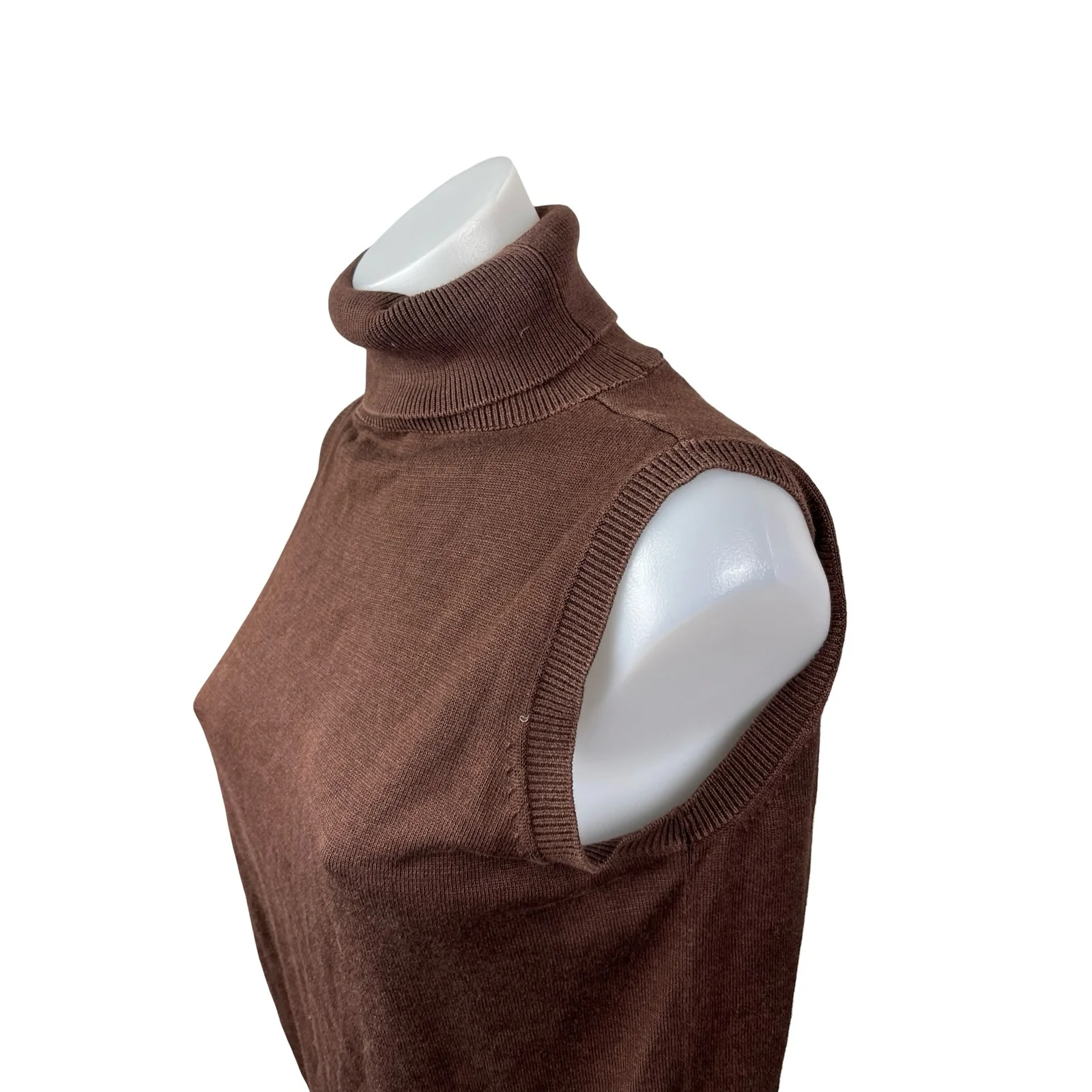 Diane Von Furstenberg Silk Asset Brown 100% Silk Sleeveless Turtleneck Sweater M - Image 2