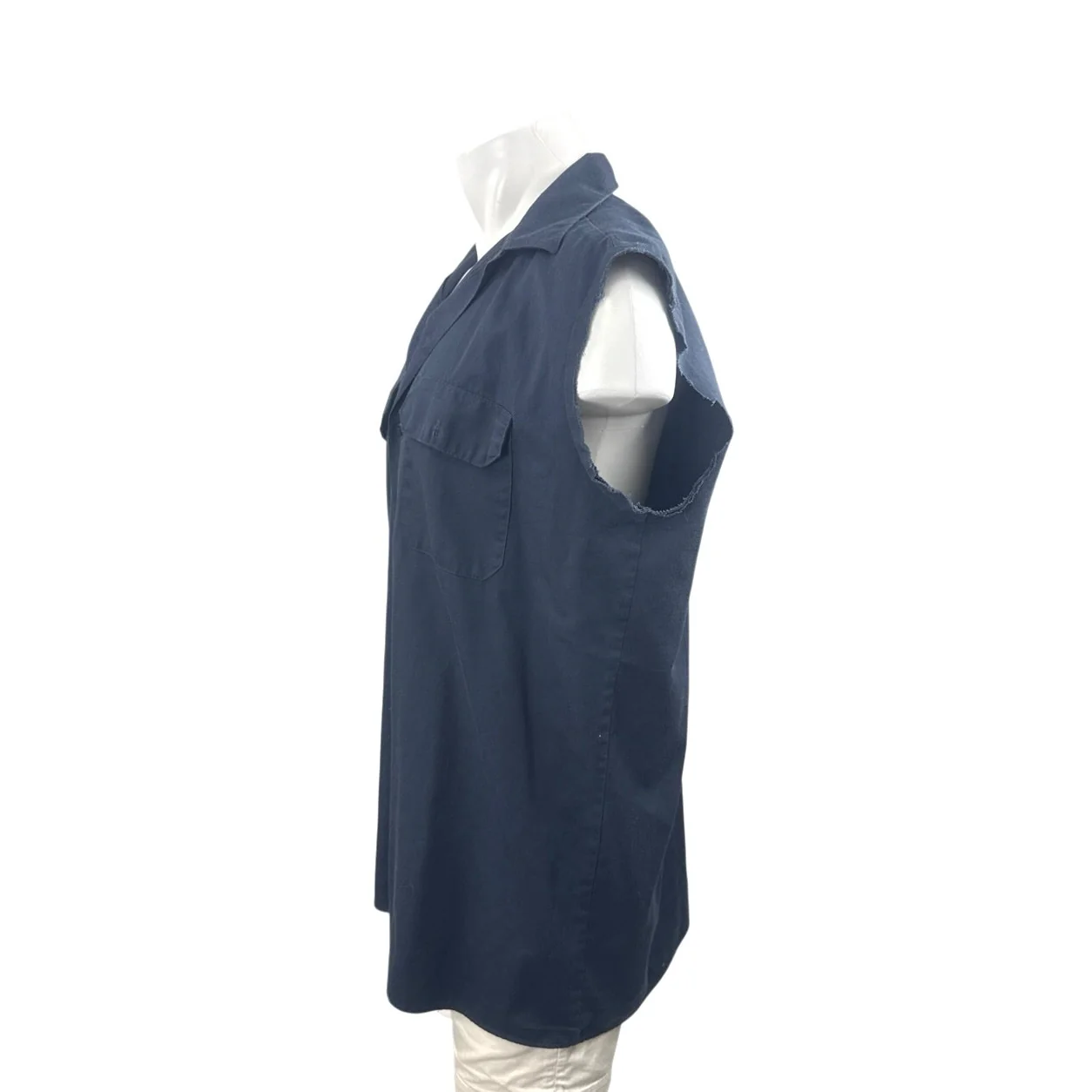 Dickies Men Navy Blue Workwear Pocket Cutoff Sleeve Button Down Shirt Top Size L - Image 2
