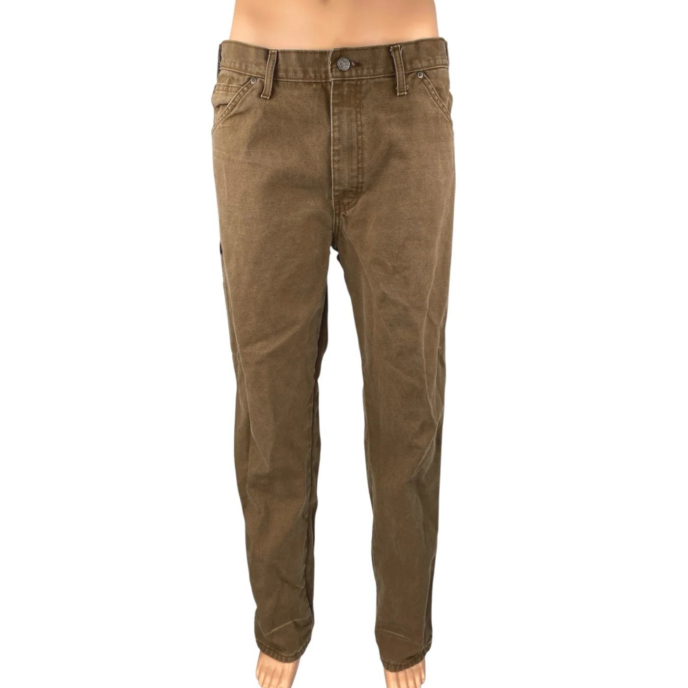 Dickies Men's Brown Slim Straight Mid Rise Khaki Chino Trousers Pants Size 36
