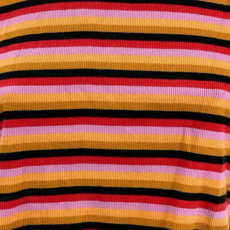 Dickies Women's Multicolor Striped Retro Short Sleeve Crop T Shirt Tee Top Sz L - Image 2