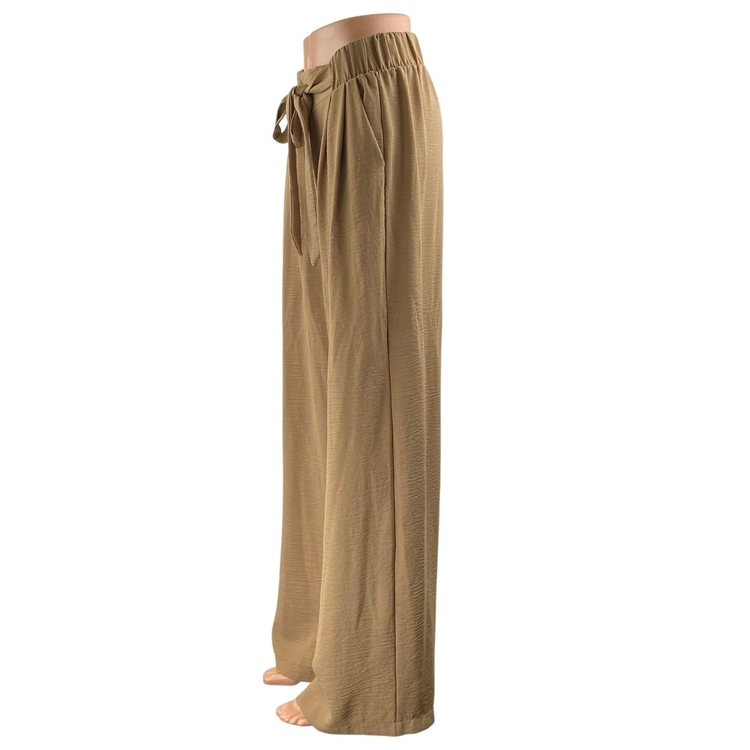 Dictionary Brown Tan Tie Waist High Rise Wide Leg Palazzo Trousers Pants Size M - Image 2
