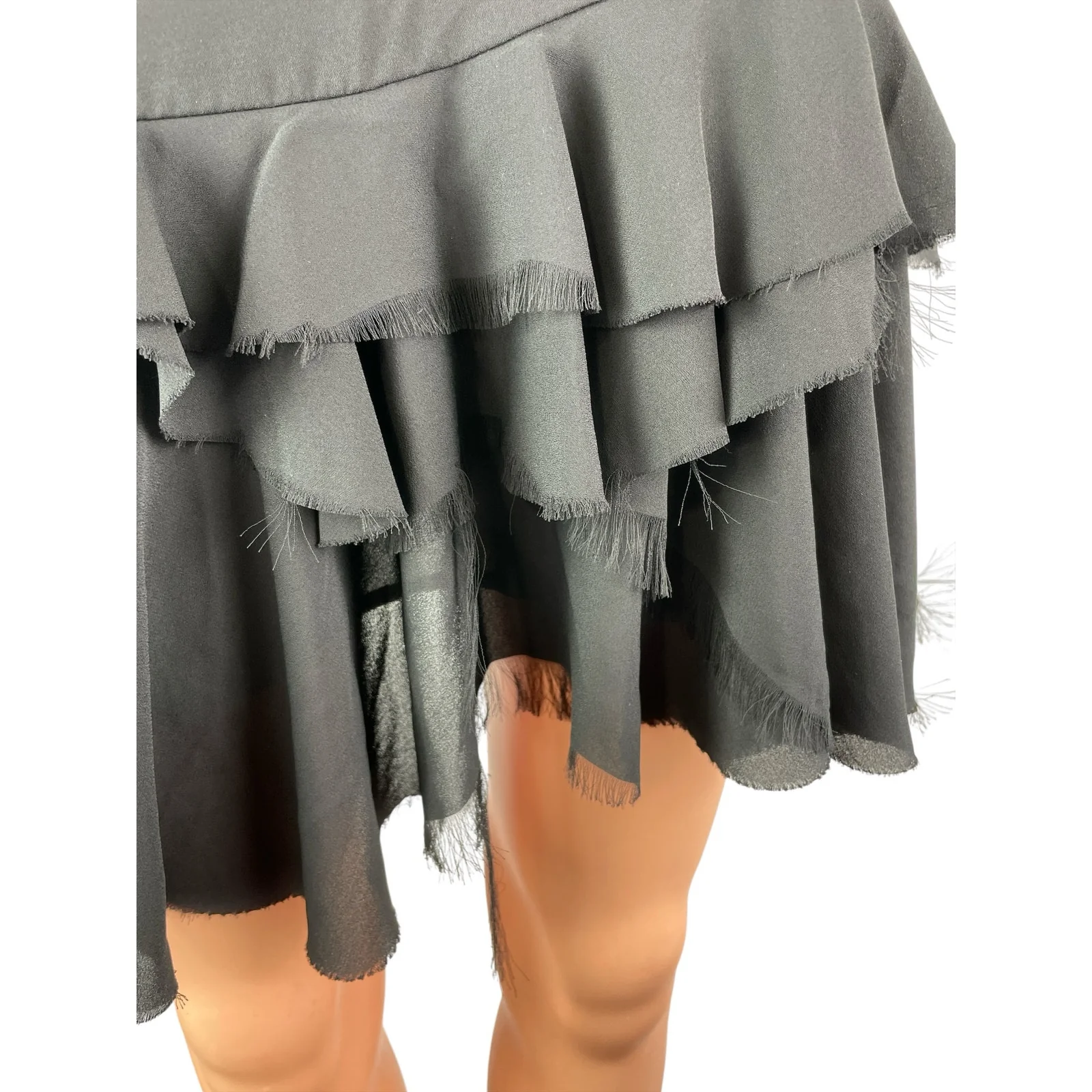 Diesel Women's Black High Waisted Ruffle Tiered Zip Fringe A Line Mini Skirt 26 - Image 5