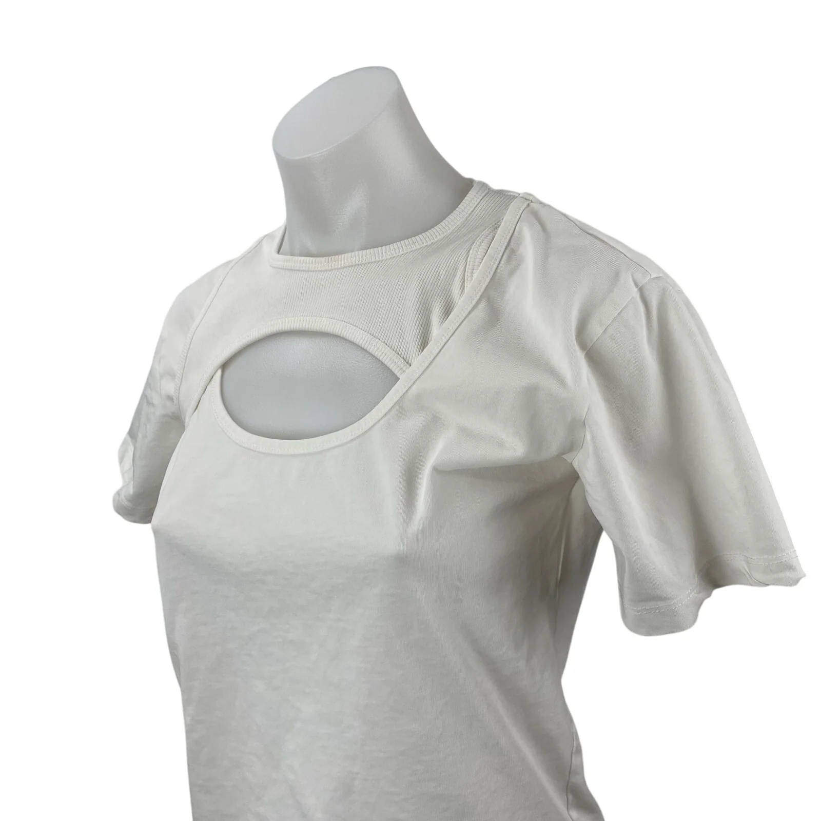 Dion Lee Women's White Cut Out Yoga Sports Athletic Activewear T-Shirt Top Sz XS - Image 3