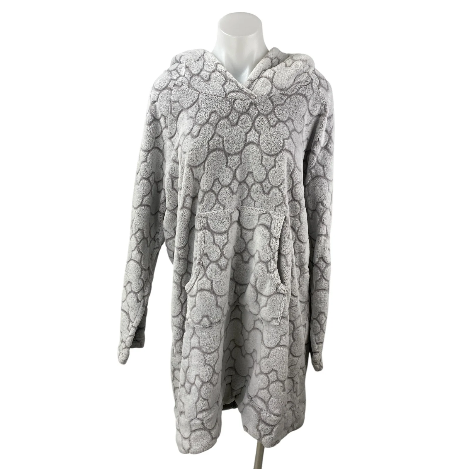 Disney Gray Soft Faux Fur Fleece Hoodie Long Sleeve Mickey Sleepwear Pajamas OS