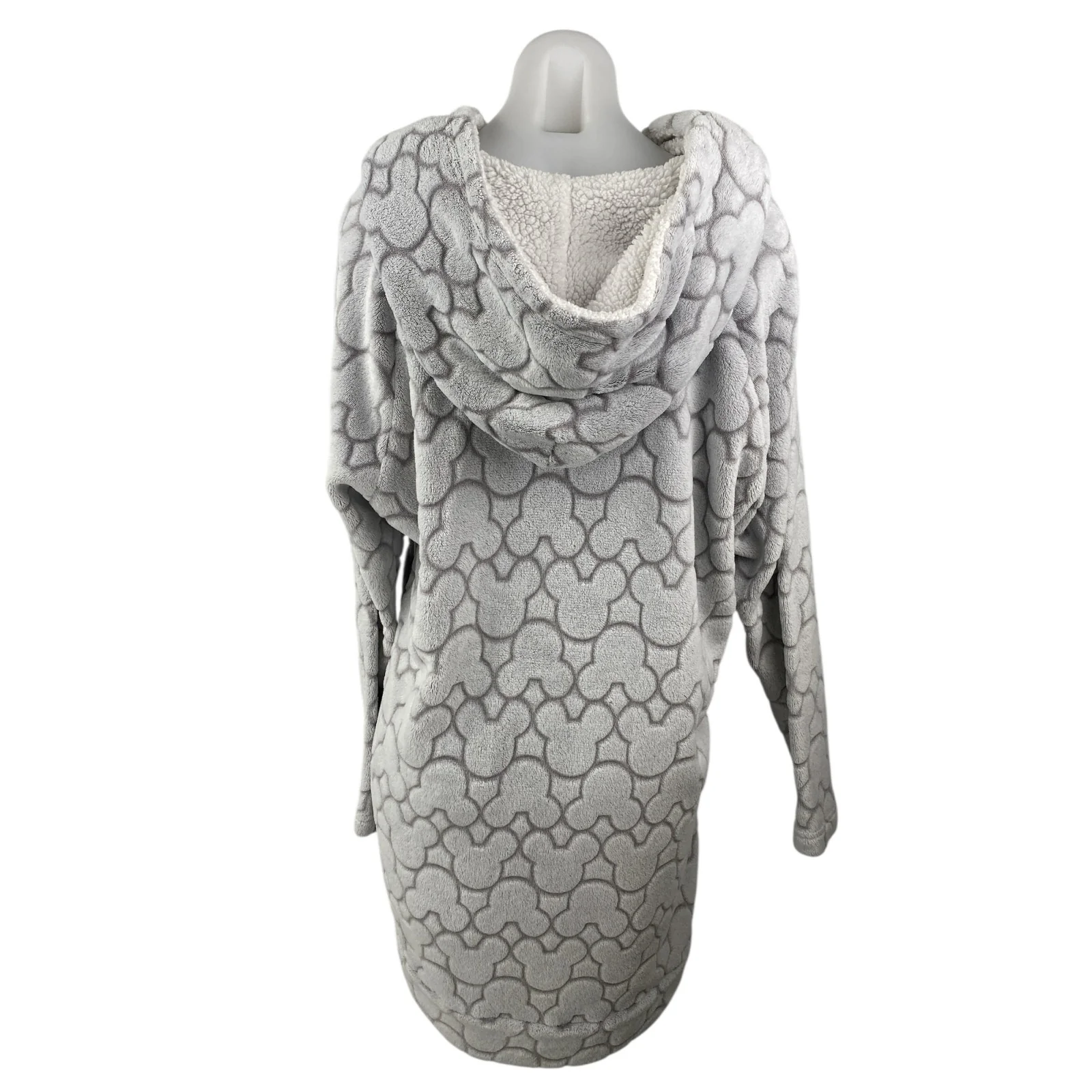 Disney Gray Soft Faux Fur Fleece Hoodie Long Sleeve Mickey Sleepwear Pajamas OS - Image 2