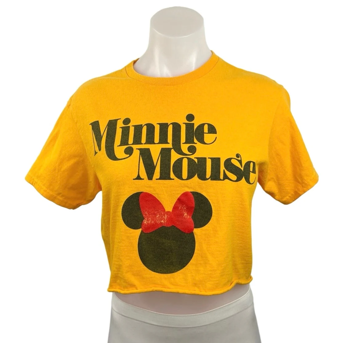 Disney Yellow Orange Crew Neck Minnie Mouse T Shirt Tee Crop Top Size XS