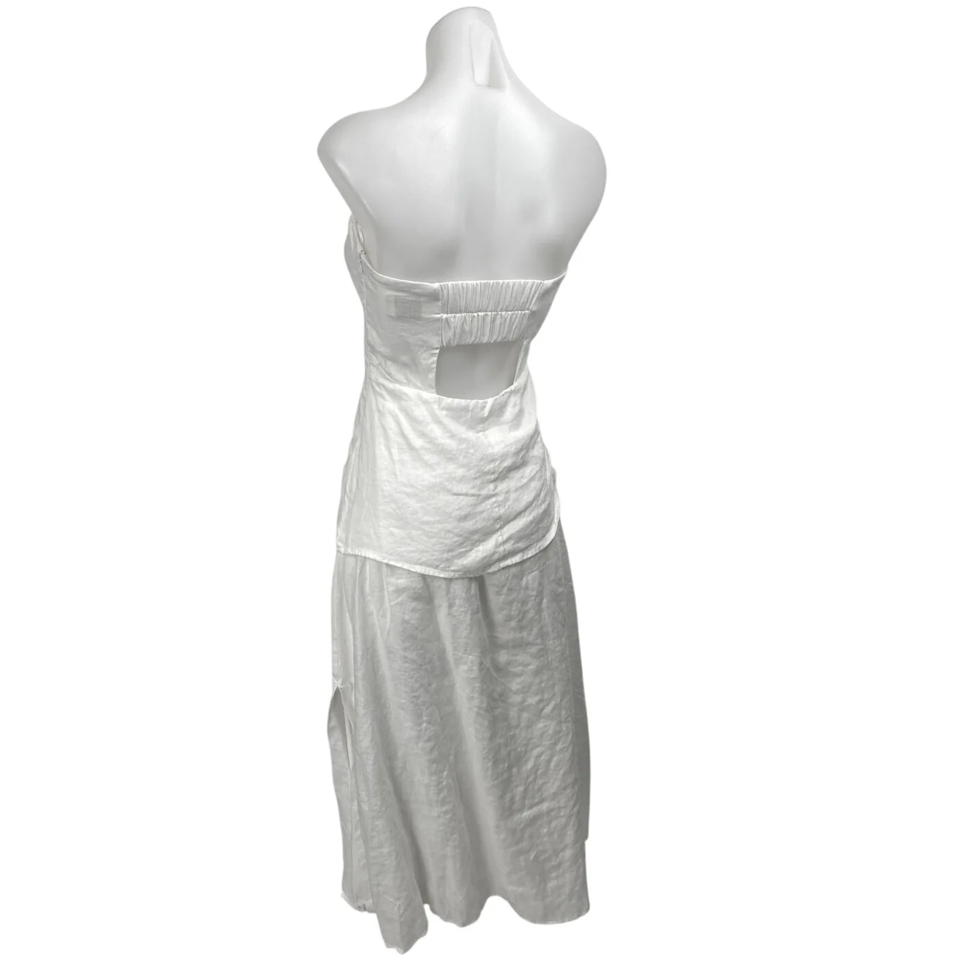 DISSH White 100% Linen Strapless Sleeveless Cutout Tube Midi Fit & Flare Dress 4 - Image 2