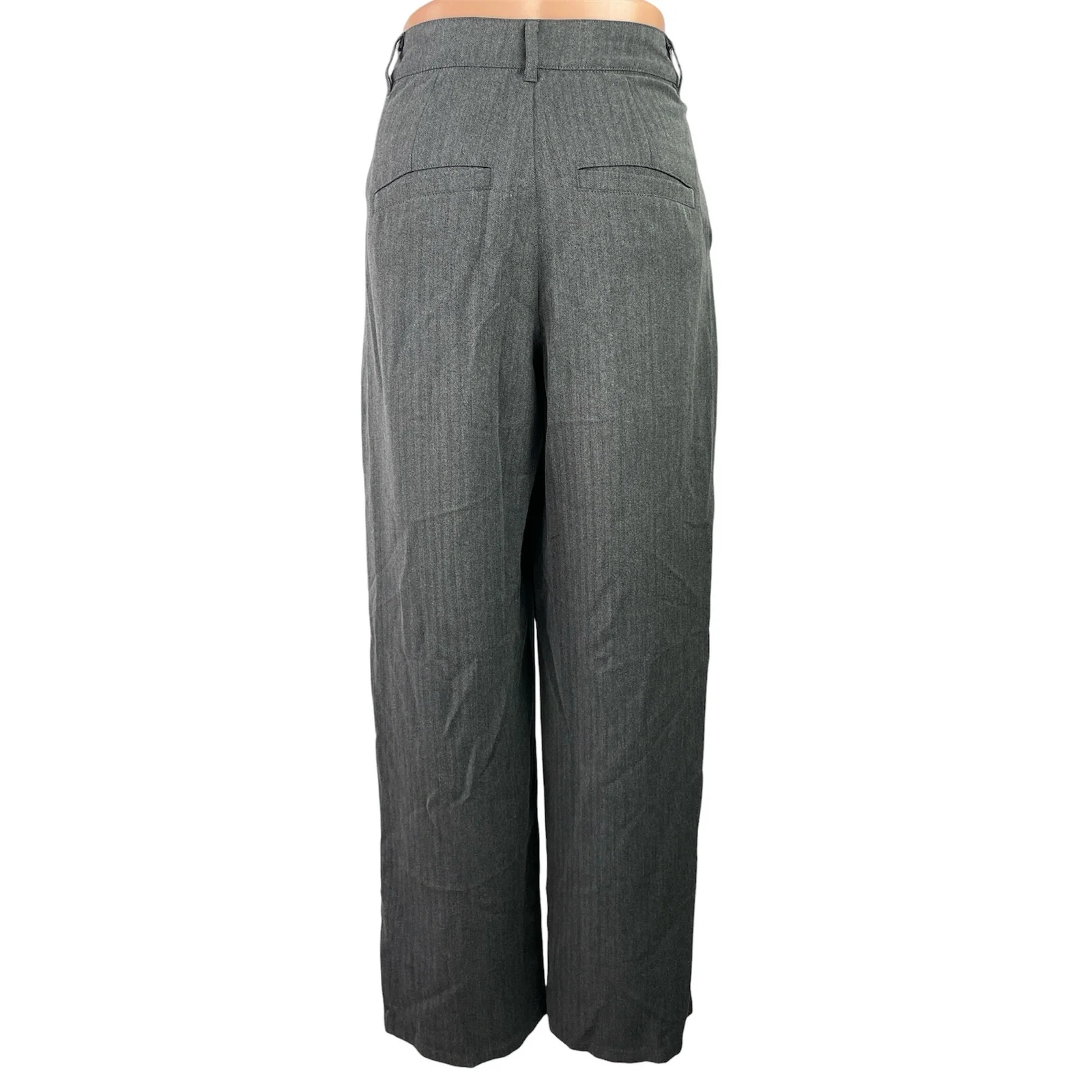 Disturbia Gray Herrongbone Pleated High Waist Wide Leg Trousers Dress Pants Sz 2 - Image 3