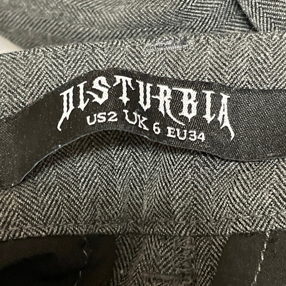Disturbia Gray Herrongbone Pleated High Waist Wide Leg Trousers Dress Pants Sz 2 - Image 4