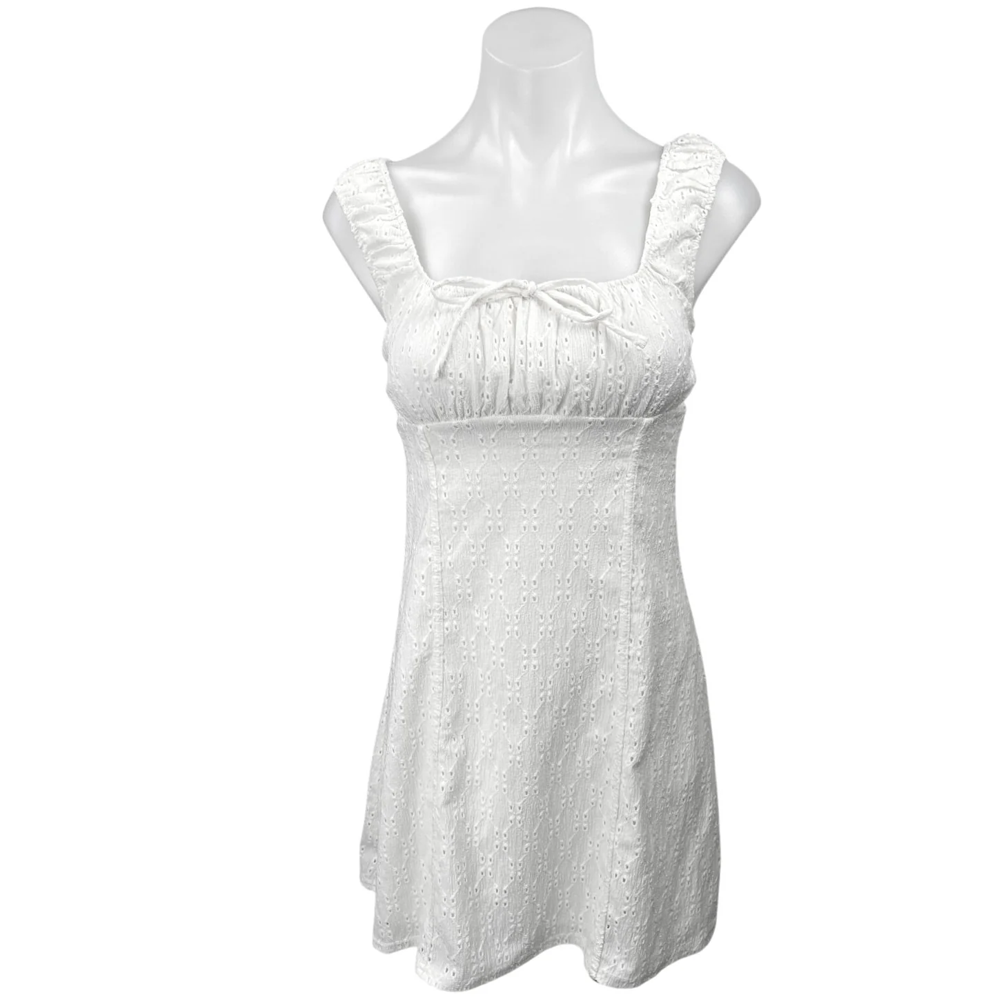 Divided by H&M White Embroidered Tie Neck Sleeveless Babydoll Mini Dress Size XS