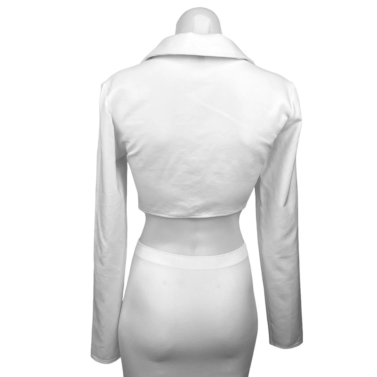 Divided By H&M White V Neck Collared Ring Tie Hem Long Sleeve Crop Top Size S - Image 2