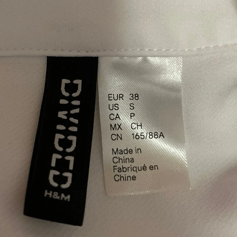 Divided By H&M White V Neck Collared Ring Tie Hem Long Sleeve Crop Top Size S - Image 3