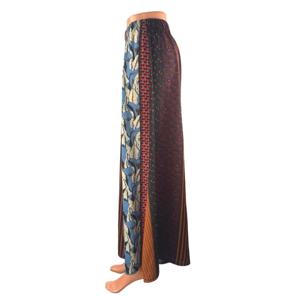 Dixie Multicolor Patchwork Colorblock Graphic High Waist Wide Leg Baggy Pants XS - Image 2