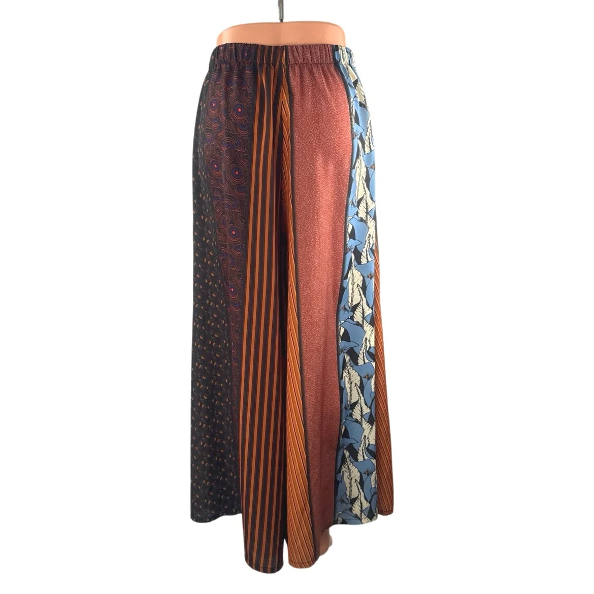 Dixie Multicolor Patchwork Colorblock Graphic High Waist Wide Leg Baggy Pants XS - Image 3