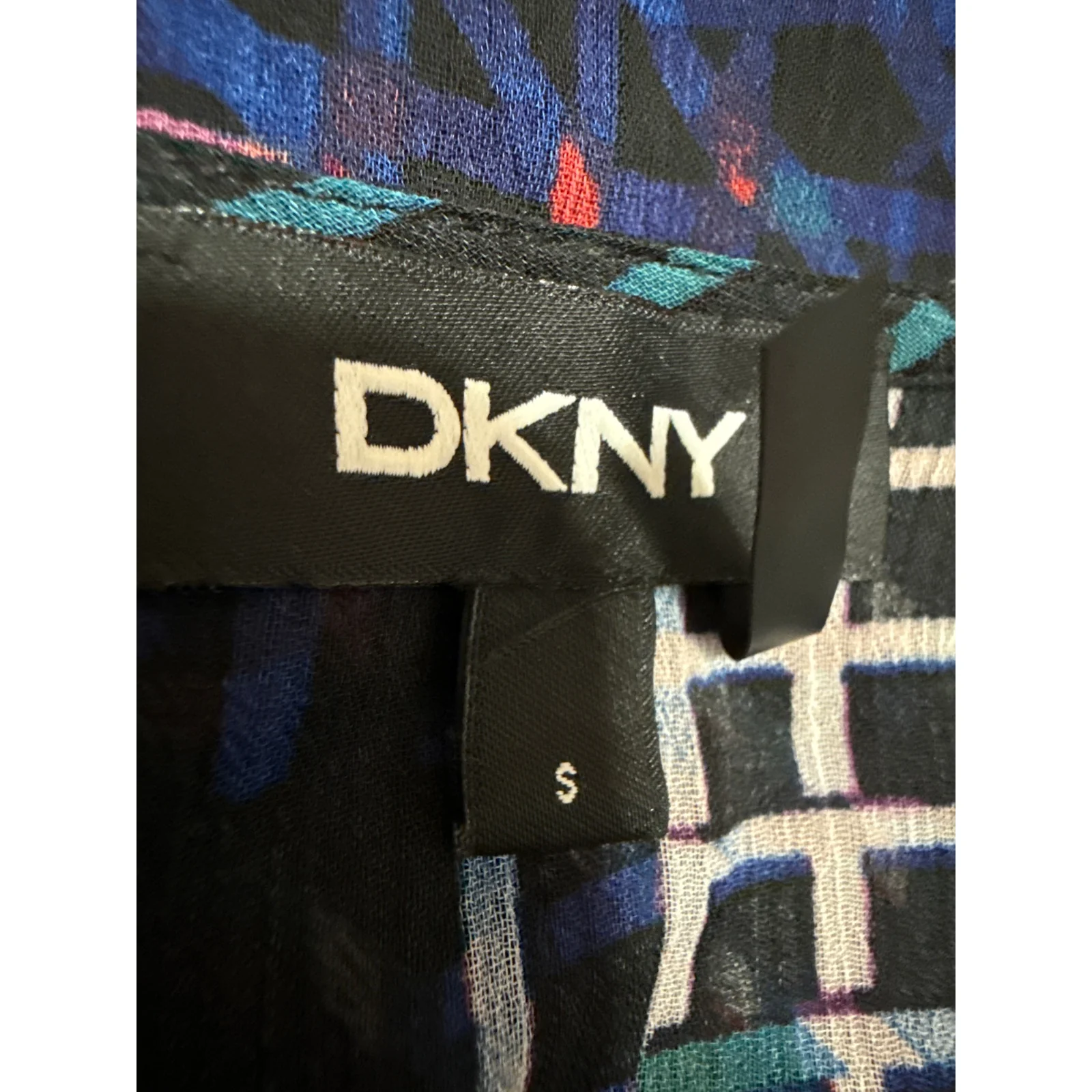 DKNY Blue Multicolor Striped Long Balloon Sleeve Sheer Peplum Wrap Blouse Top S - Image 4