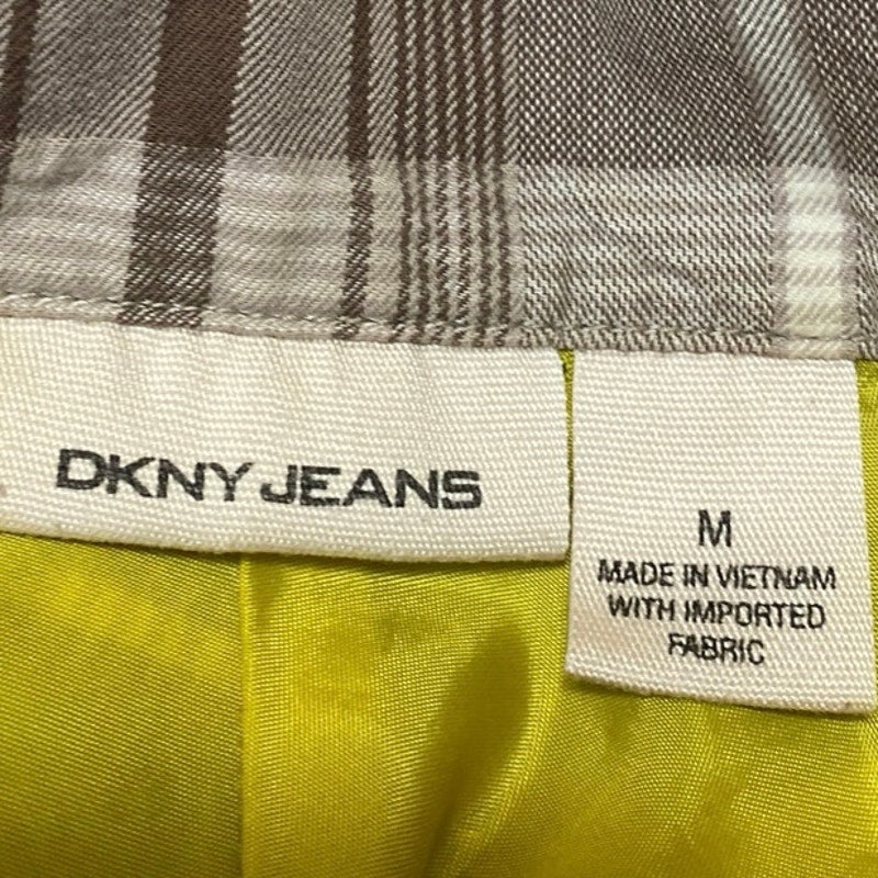DKNY Brown Tan Plaid Checkered Double Breasted Long Sleeve Trench Coat Jacket M - Image 4