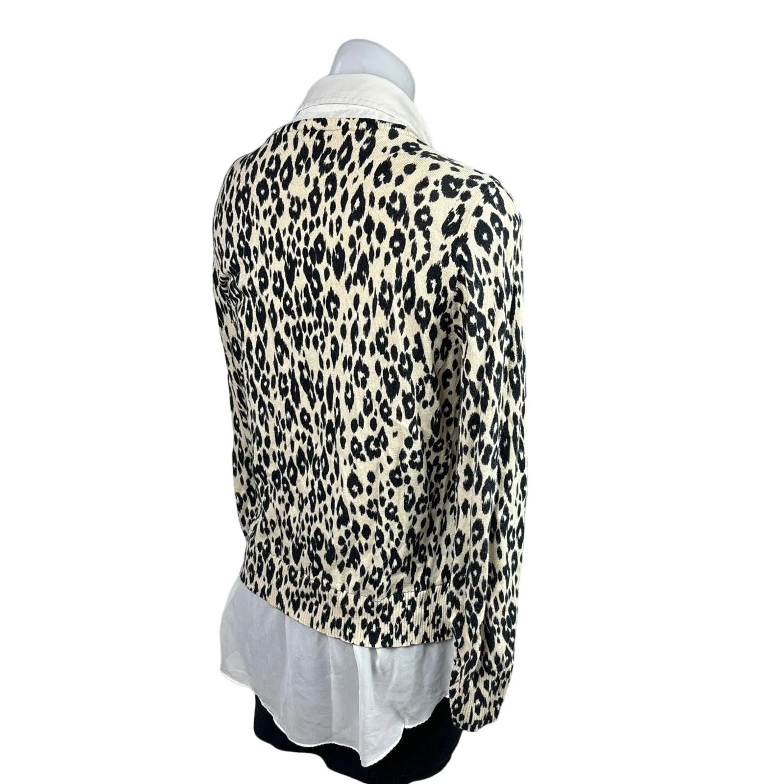 DKNY NWOT Black White Leopard Print Layered Long Sleeve Collar Sweater Top Sz L - Image 3
