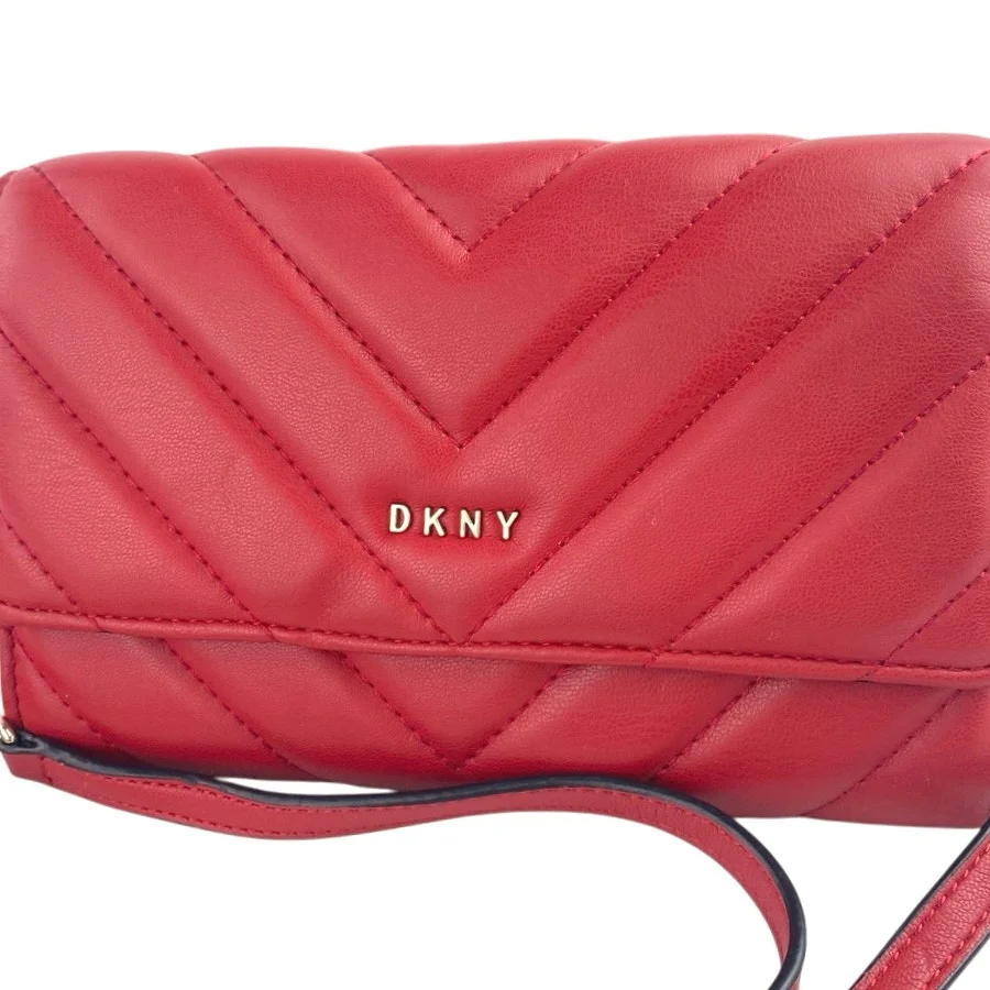 DKNY Veronica WOC Red Leather Quilted Crossbody Wallet Mini Purse Crossbody OS - Image 3
