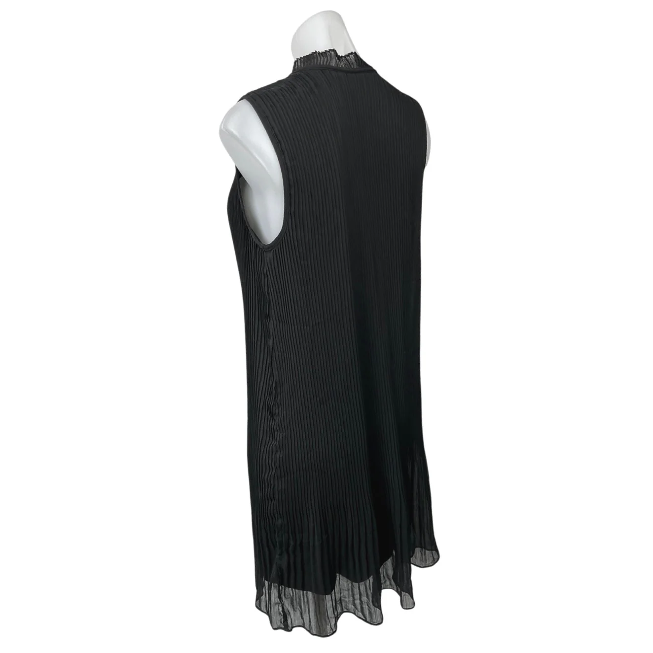 DKNY Women's Black Sleeveless Pleated Bow Tie Neck Mini Shift Tank Dress Size 8 - Image 2